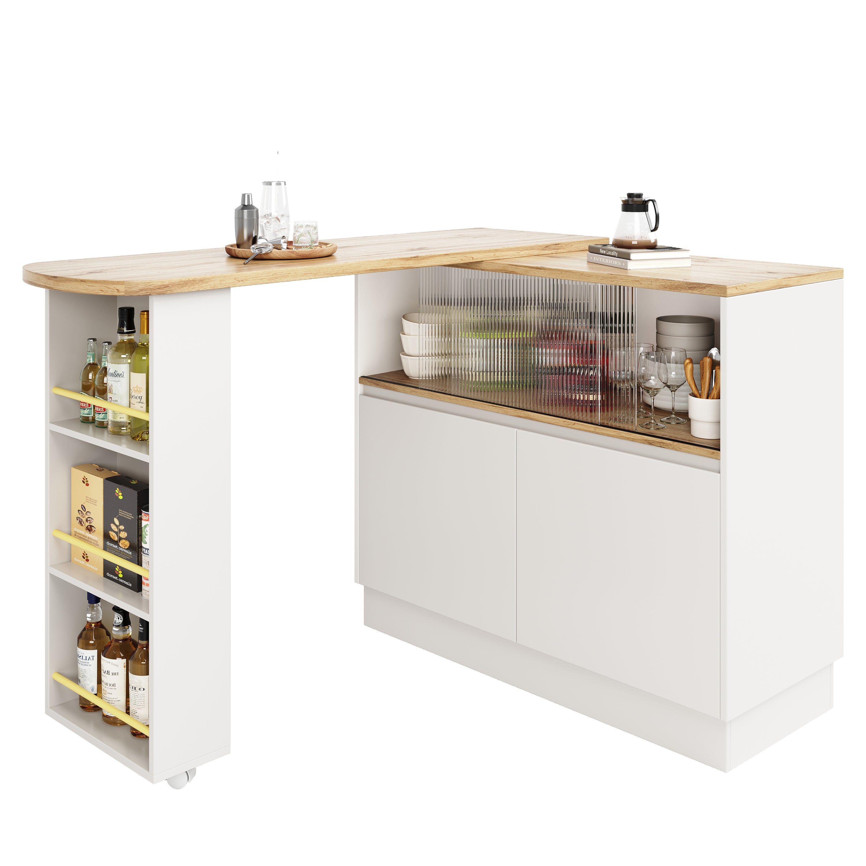 Dining Bar 360° Rotating Multifunctional Sideboard Shelves & Glass