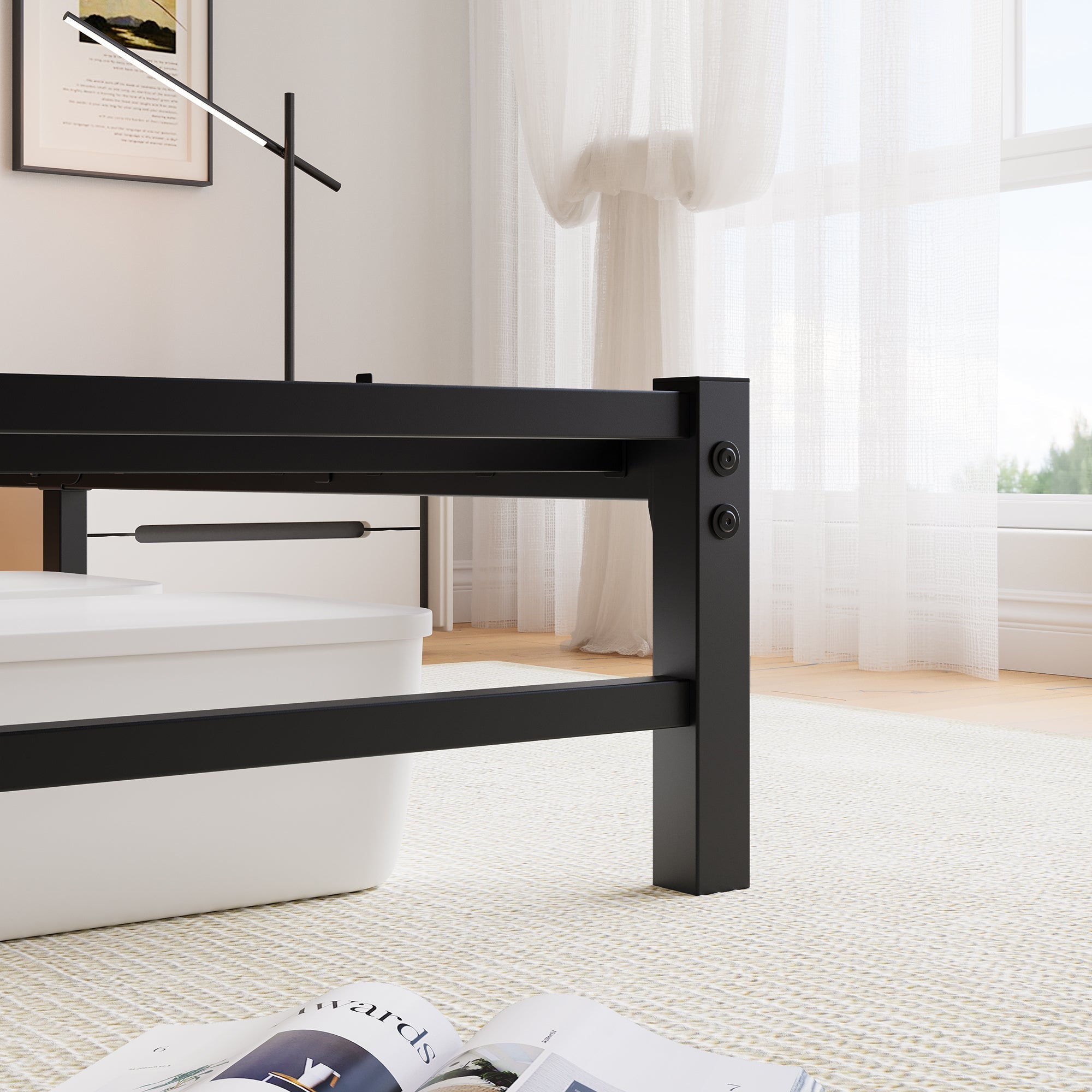 Metal Bed Frame 140x190cm LED USB Charging Storage - Metal