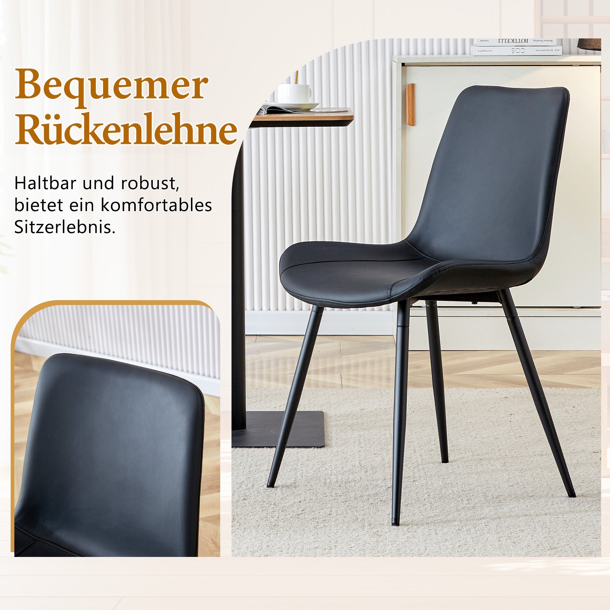 Round Dining Set 100cm MDF Table 4 Chairs - Light Wood Look/Black Faux Leather
