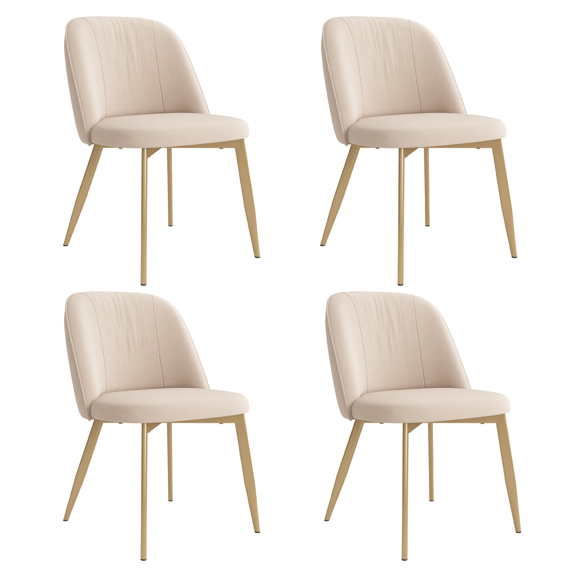 4 Dining Chairs, Comfortable and Modern for Dining Room, Beige and Gold Velvet Fabric