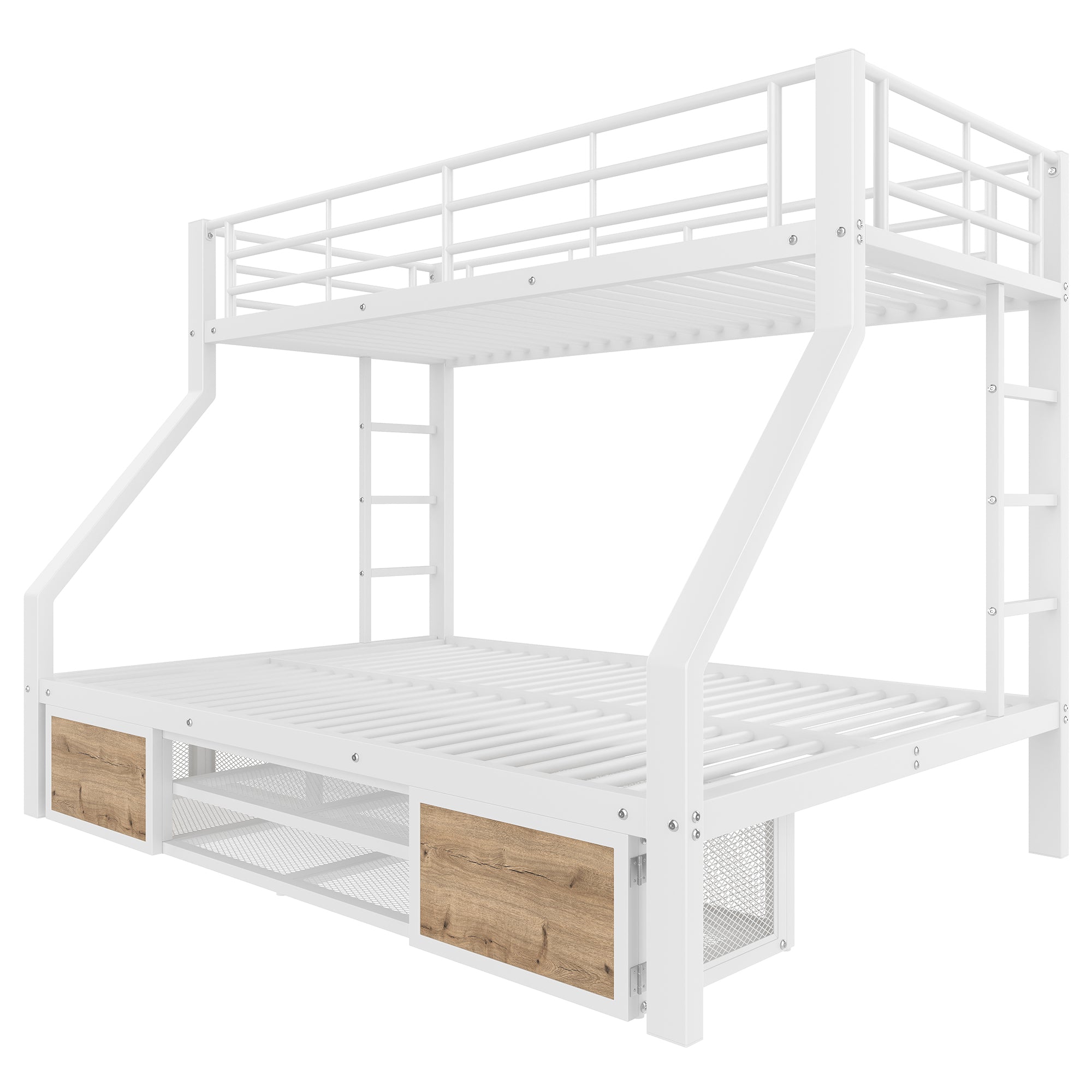 Bunk Bed for Children with Shoe Cabinet and Storage Compartments, 90x200 and 140x200cm, White