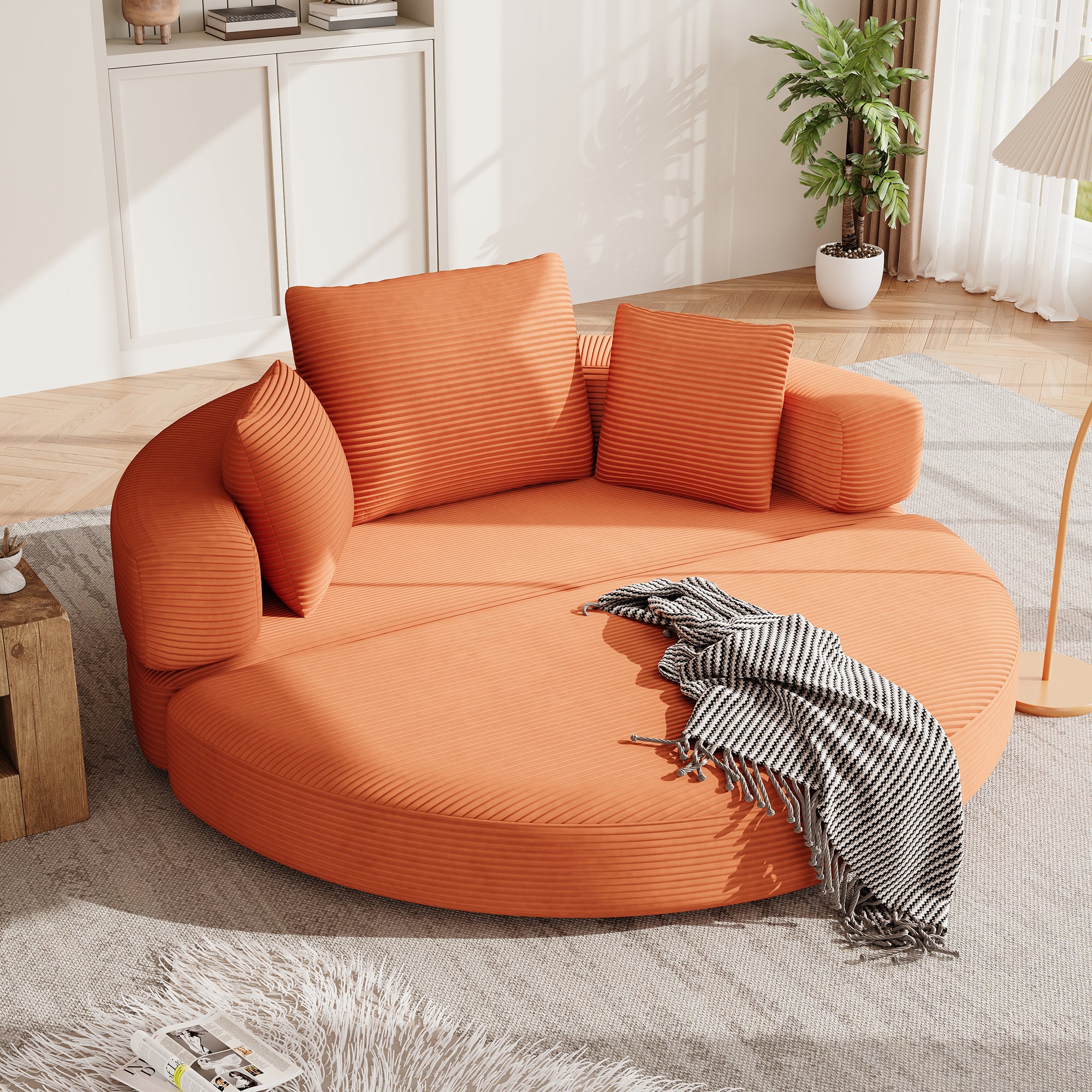 Multifunctional Sofa Bed, Fold-Out Modular Oval Bed, Corduroy