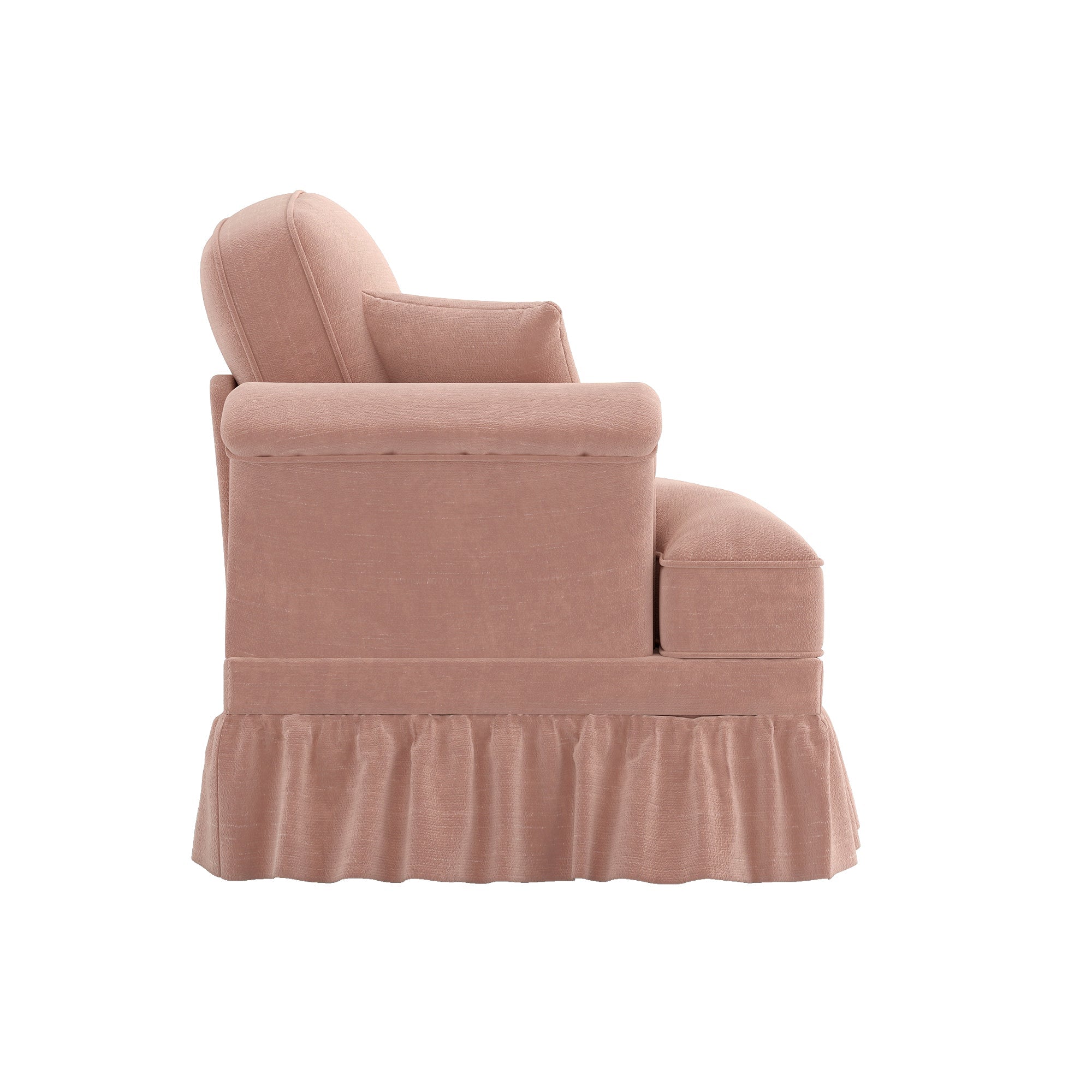 Windsor Sofa with Removable Ruffle Skirt and Cushion, Pink Chenille