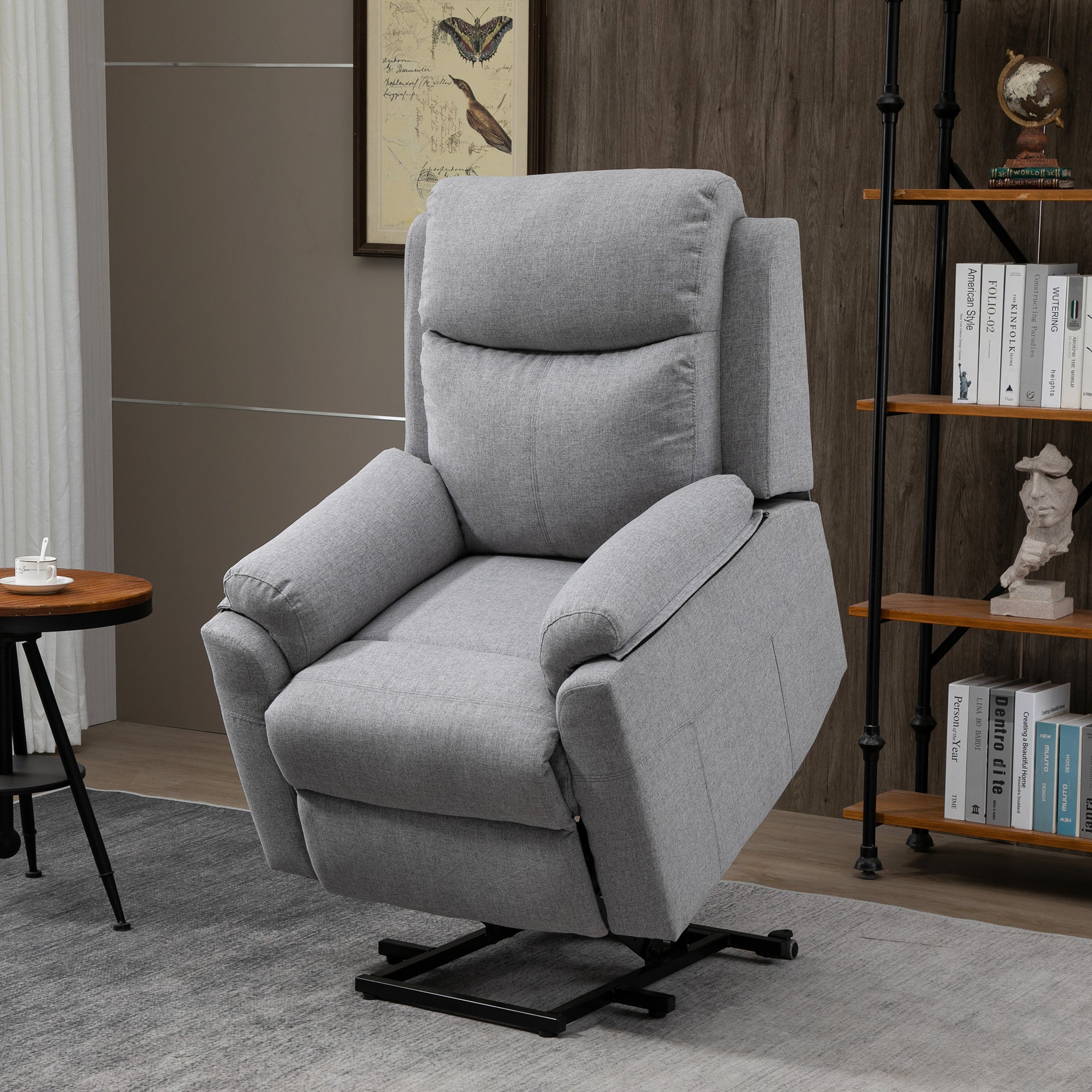 Electric TV Recliner with Lift Assistance, 1 Motor, Side Pocket, Gray Fabric
