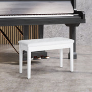 Piano Stool Bench with Storage Space, Rubber Wood & Faux Leather, White