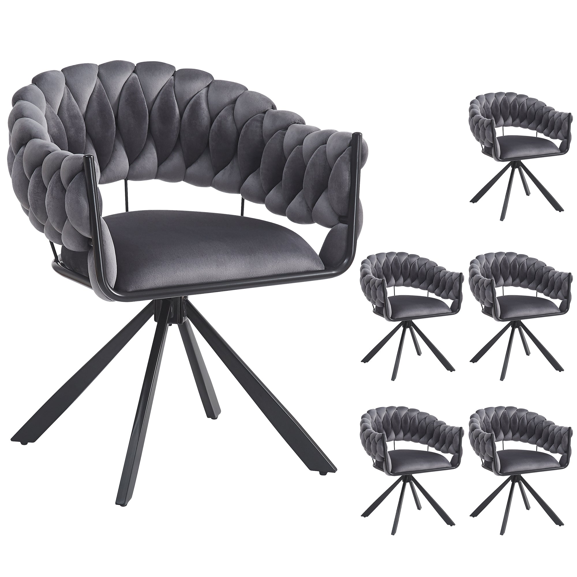 Dining Chair Set of 6 Velvet Upholstered Modern Ergonomic Metal Legs, Grey