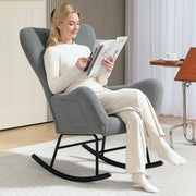 Rocking Chair, Teddy Fabric, Wooden Base, Gray