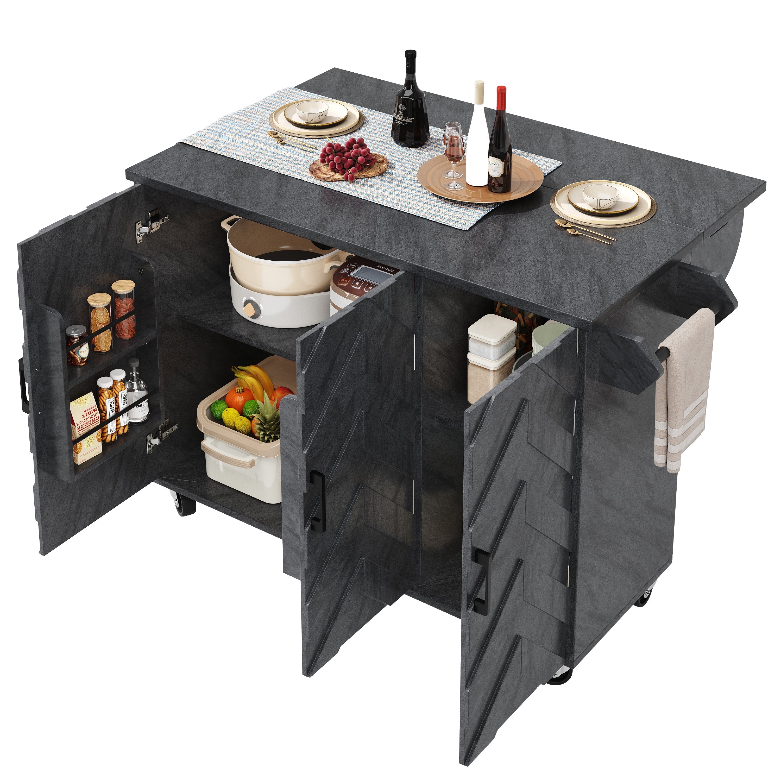 Mobile Kitchen Island Extendable Trolley 3 Drawers Adjustable Shelves
