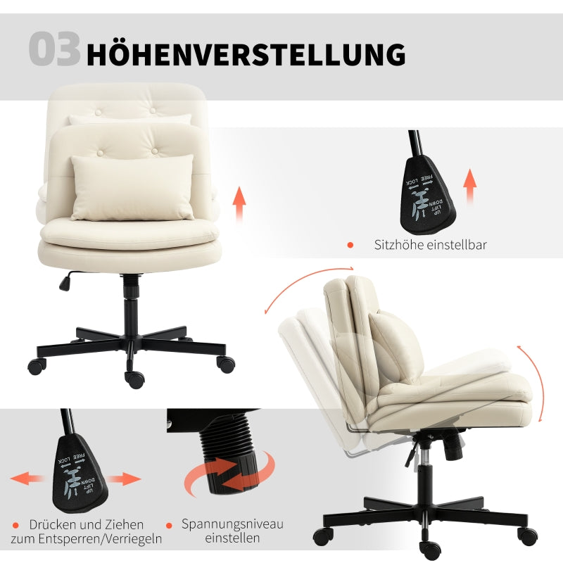 Bürostuhl ohne Armlehnen, extra Polsterung, höhenverstellbar, rollbar, Kunstleder, Beige