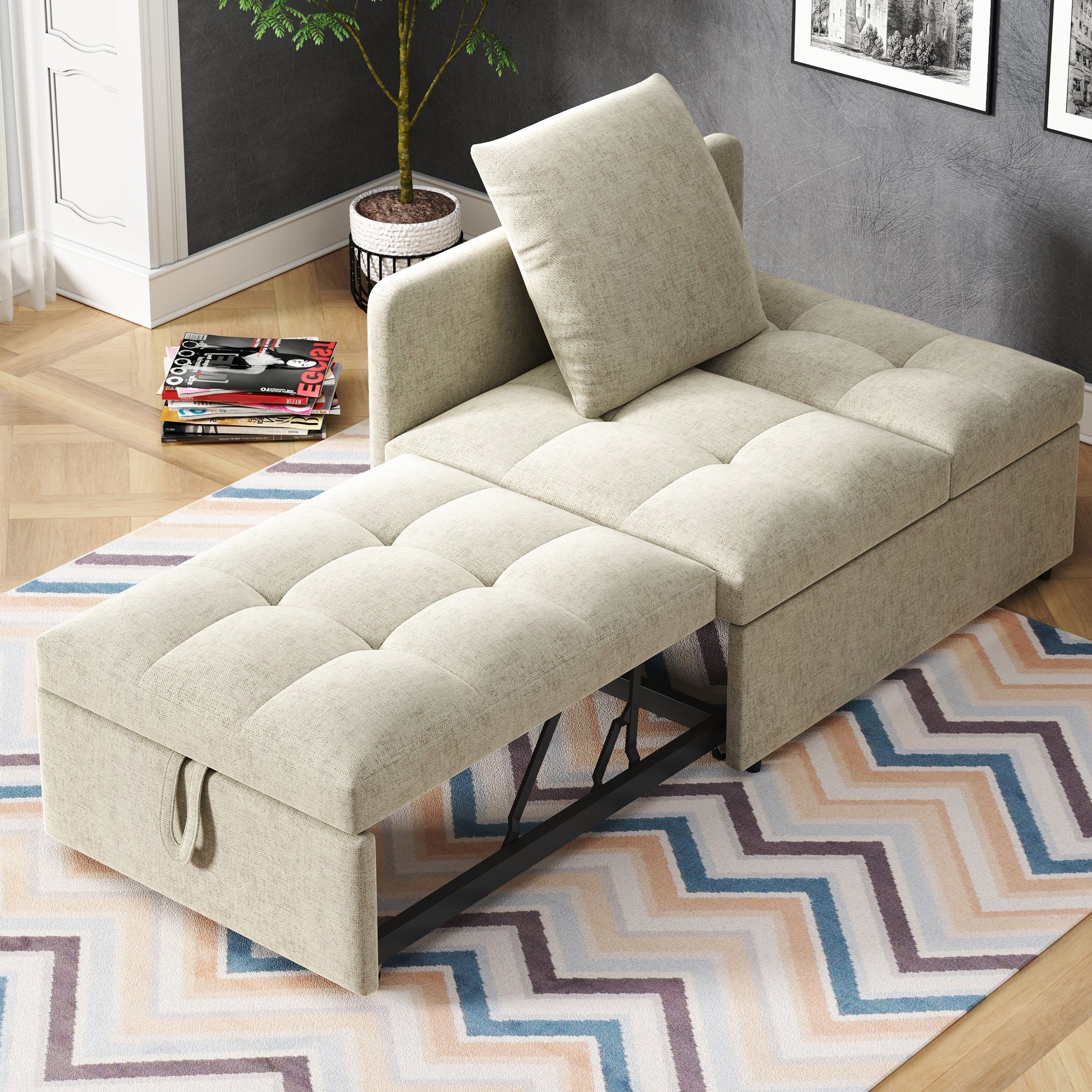 Sofa Bed, 3-in-1 Multifunctional Recliner, Linen Fabric