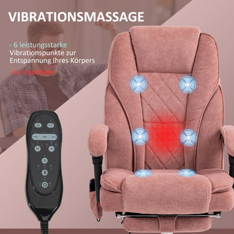 Vinsetto Office Chair, Massage Ergonomic Reclining with Footrest, Pink