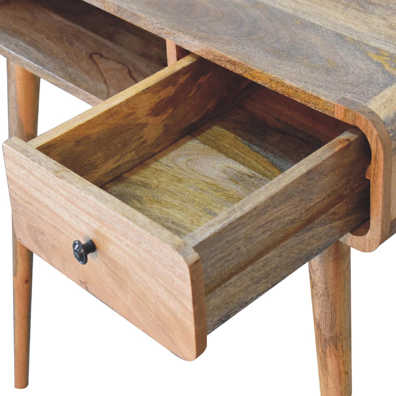 Writing Desk, Curved 1 Drawer Open Slot, Solid Wood Brown