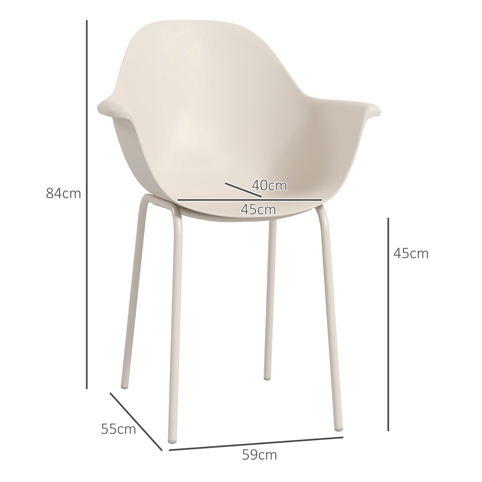 Garden Chair Set of 4 Stackable with Armrests, 120 kg capacity, Grey
