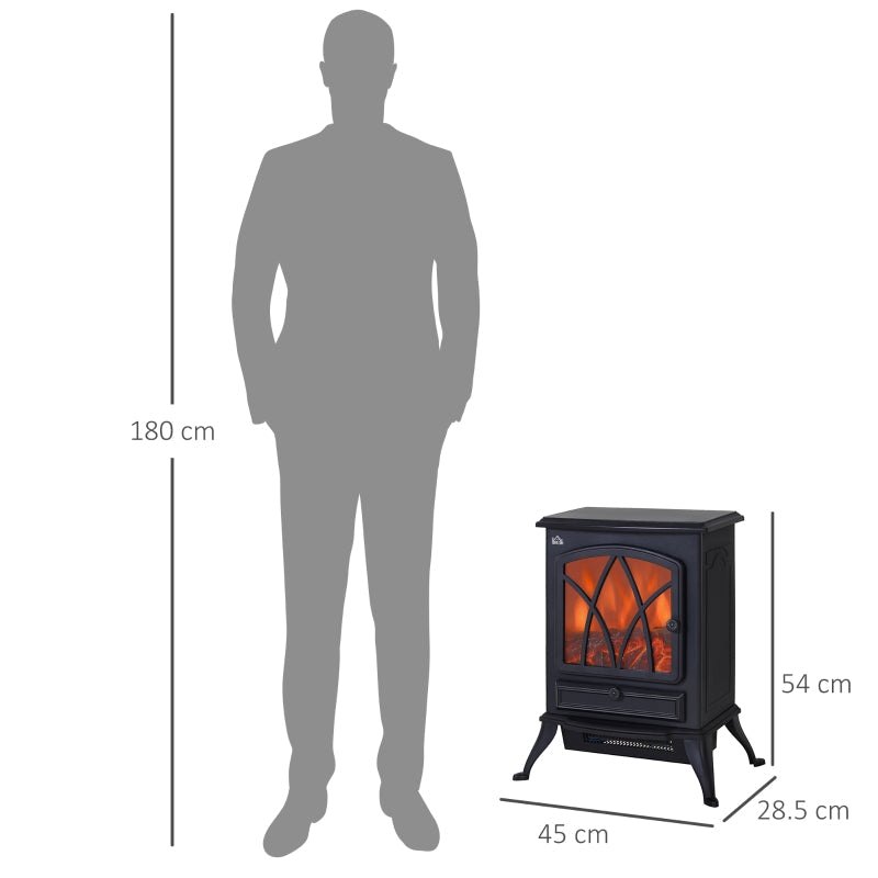 Electric Stove Heater, Realistic Flame Effect 2000W Portable Freestanding with Adjustable Thermostat, Black