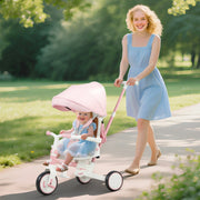 Children's Tricycle, 5-in-1 Convertible Buggy with Removable Handle and Safety Belt, Pink