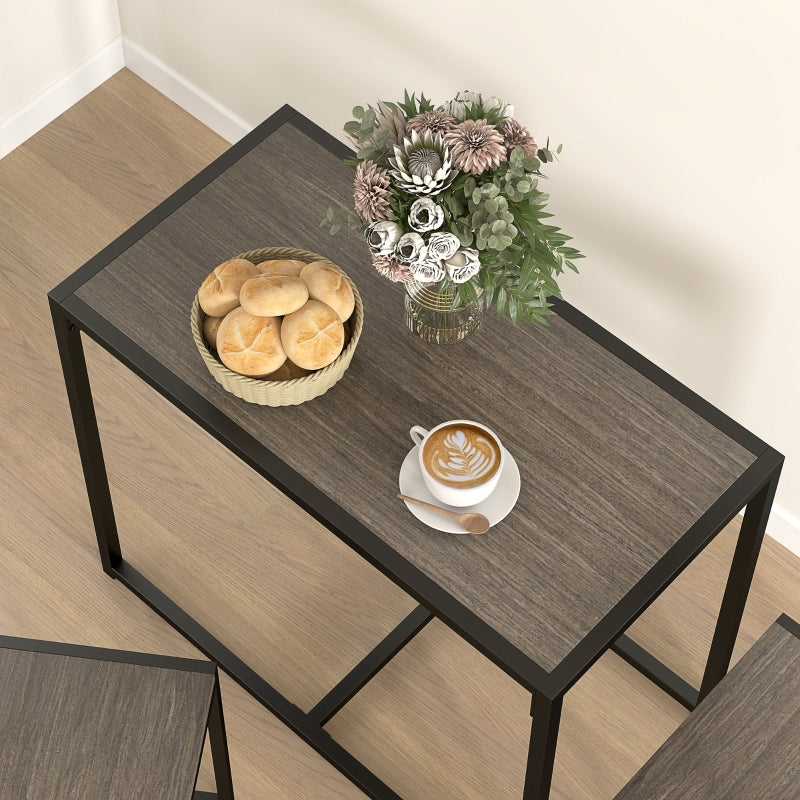 Dining Table and Chairs Set, Rectangular Space Saving Table and 2 Chairs, Steel Frame, Grey