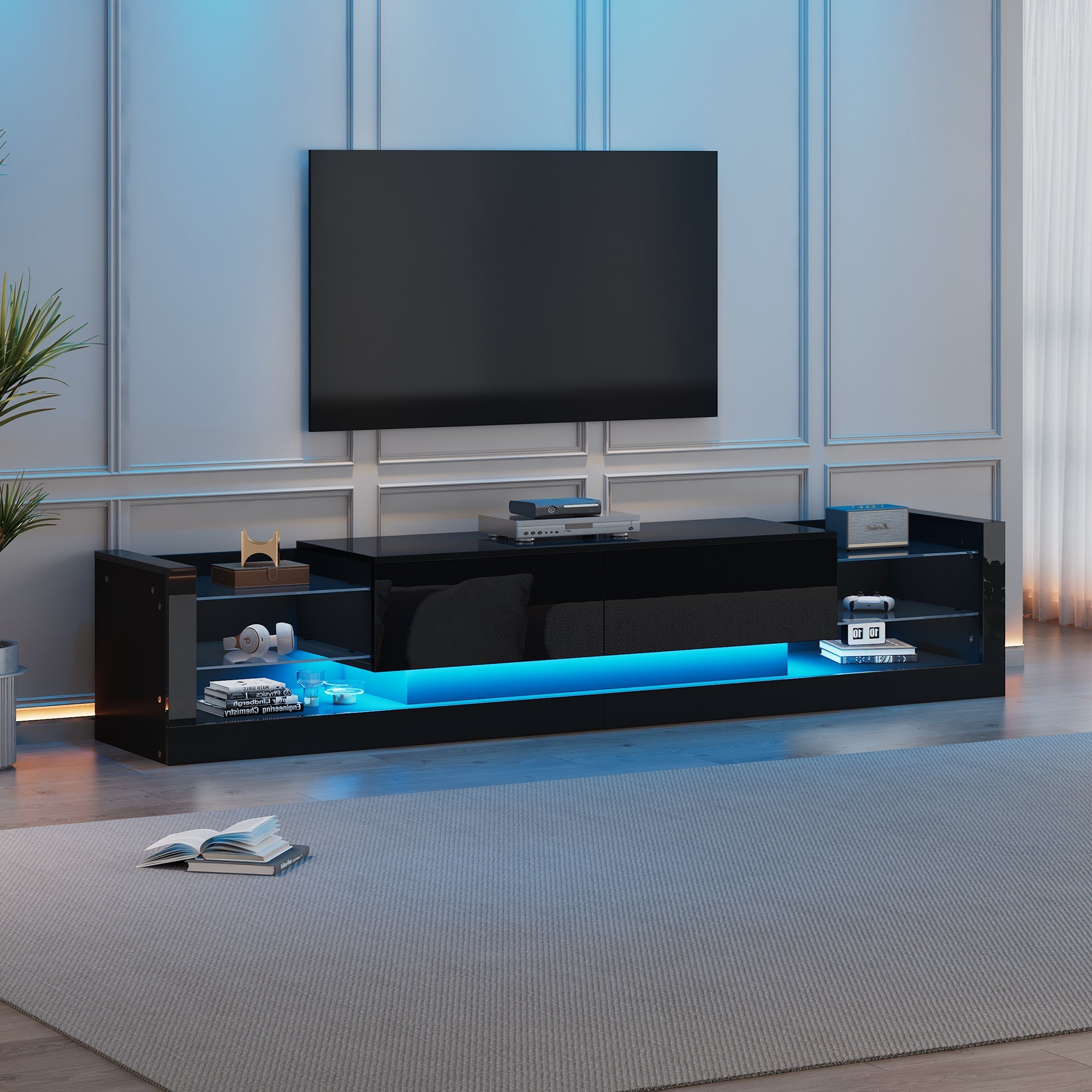 TV Cabinet, 181cm LED Lit, 80-inch Capacity, High-Gloss White