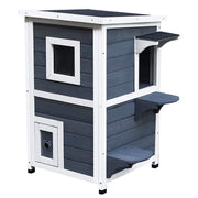 Cat House 2-Level Villa with Stairs, Grey Fir Wood