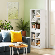 Bookshelf 9 Shelves 1 Drawer Anti-Tip 60x26x158cm White