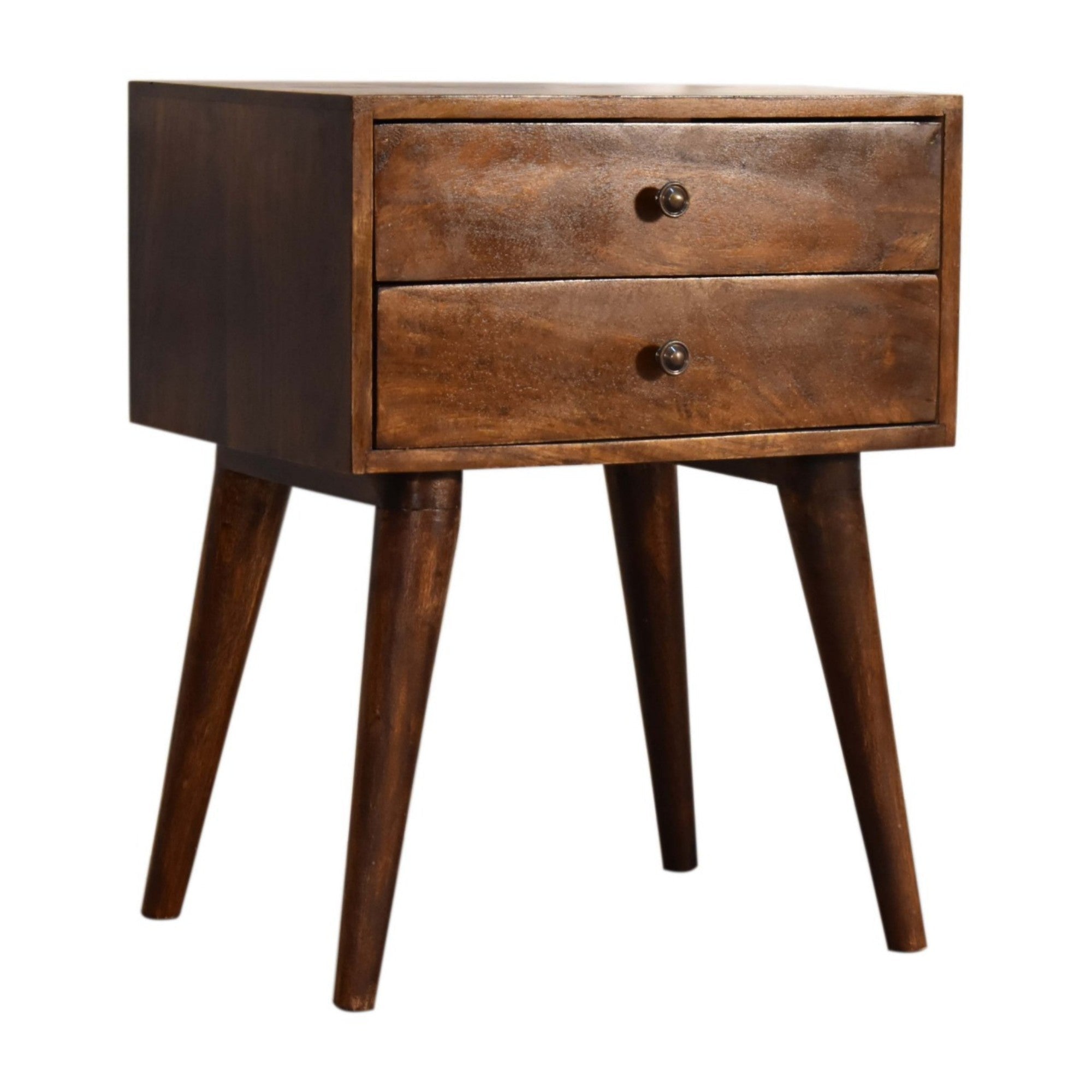 Solid Wood Bedside, Modern 2 Drawers, Dark Brown Chestnut