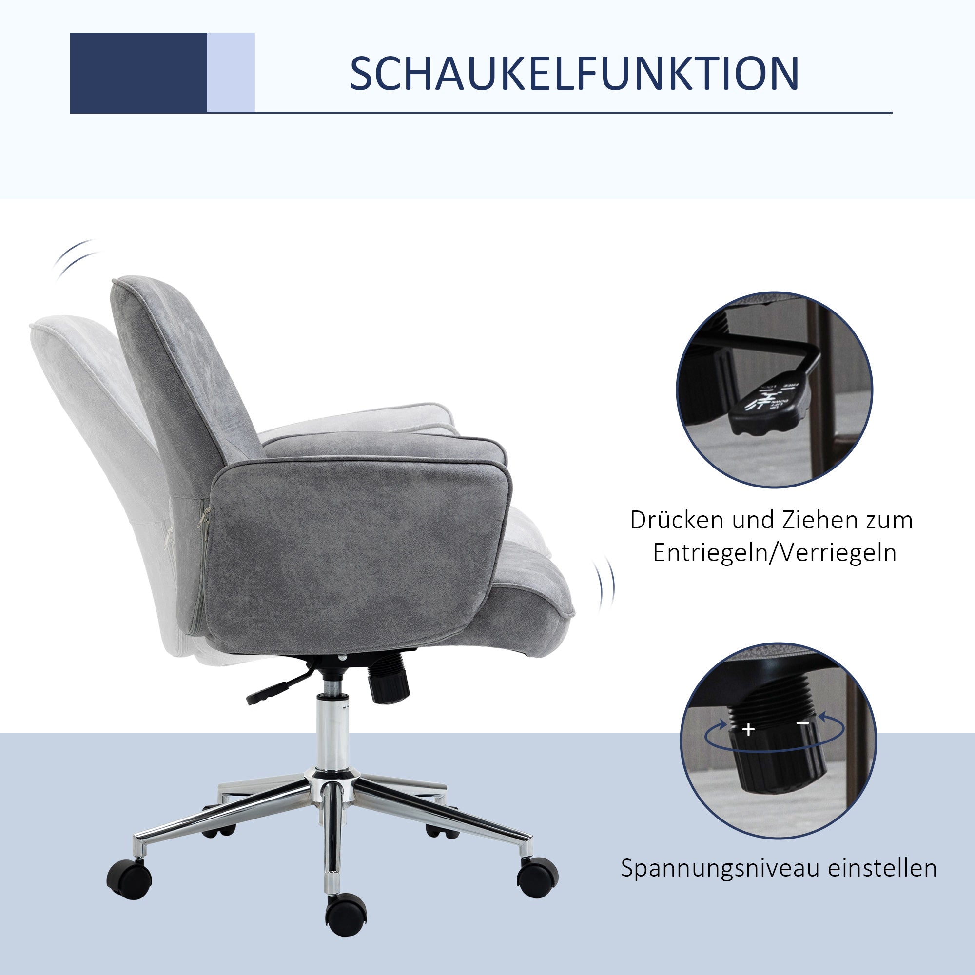 Vinsetto Office Chair XXL Ergonomic Upholstered, Height Adjustable, Rocking Function, Light Grey