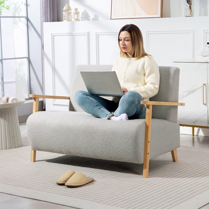 Small Sofa Settee 2 Seater Sherpa Fabric - Light Grey