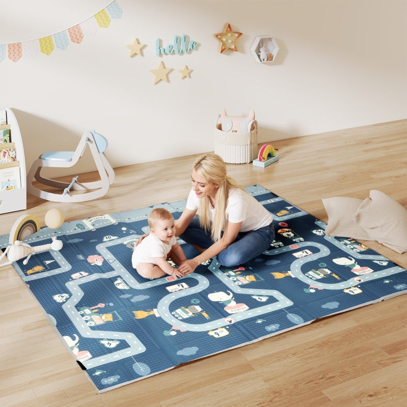 Foldable Baby Play Mat Playpen Reversible Foam Traffic and Grey Diamond Theme
