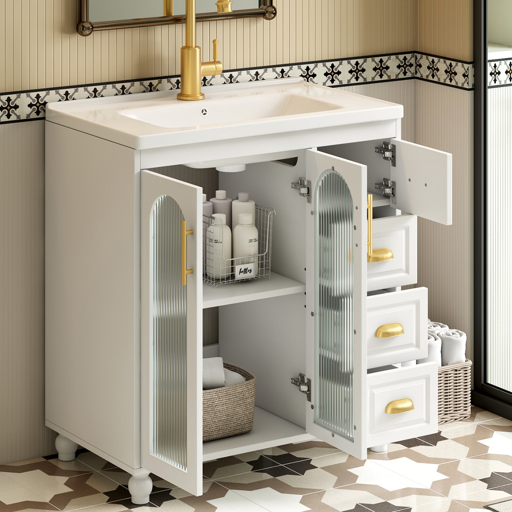 Single Vanity Unit 80cm Base Cabinet Ceramic Washbasin White