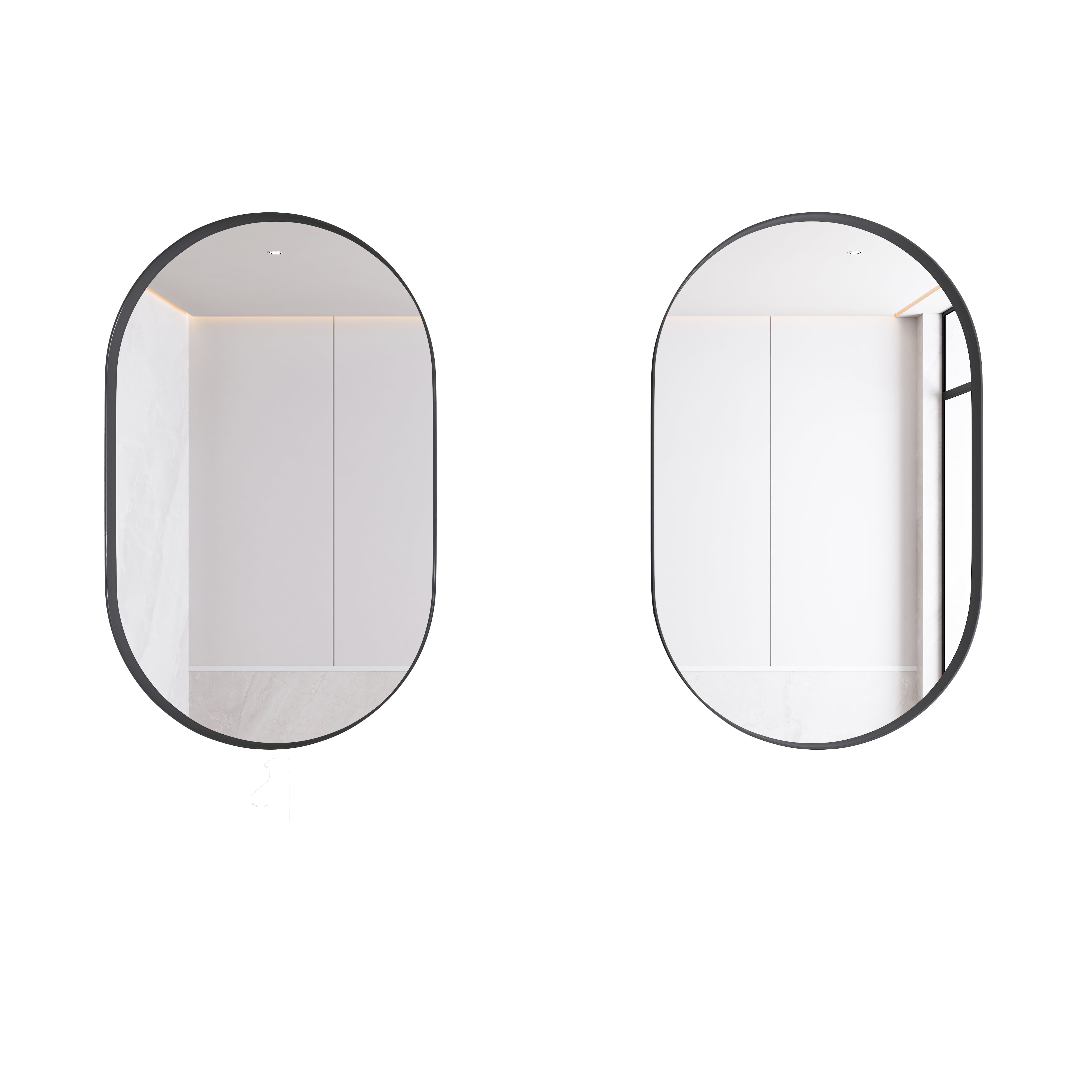 Stylish Oval Mirror Cabinet, Wall with Adjustable Shelves, Black