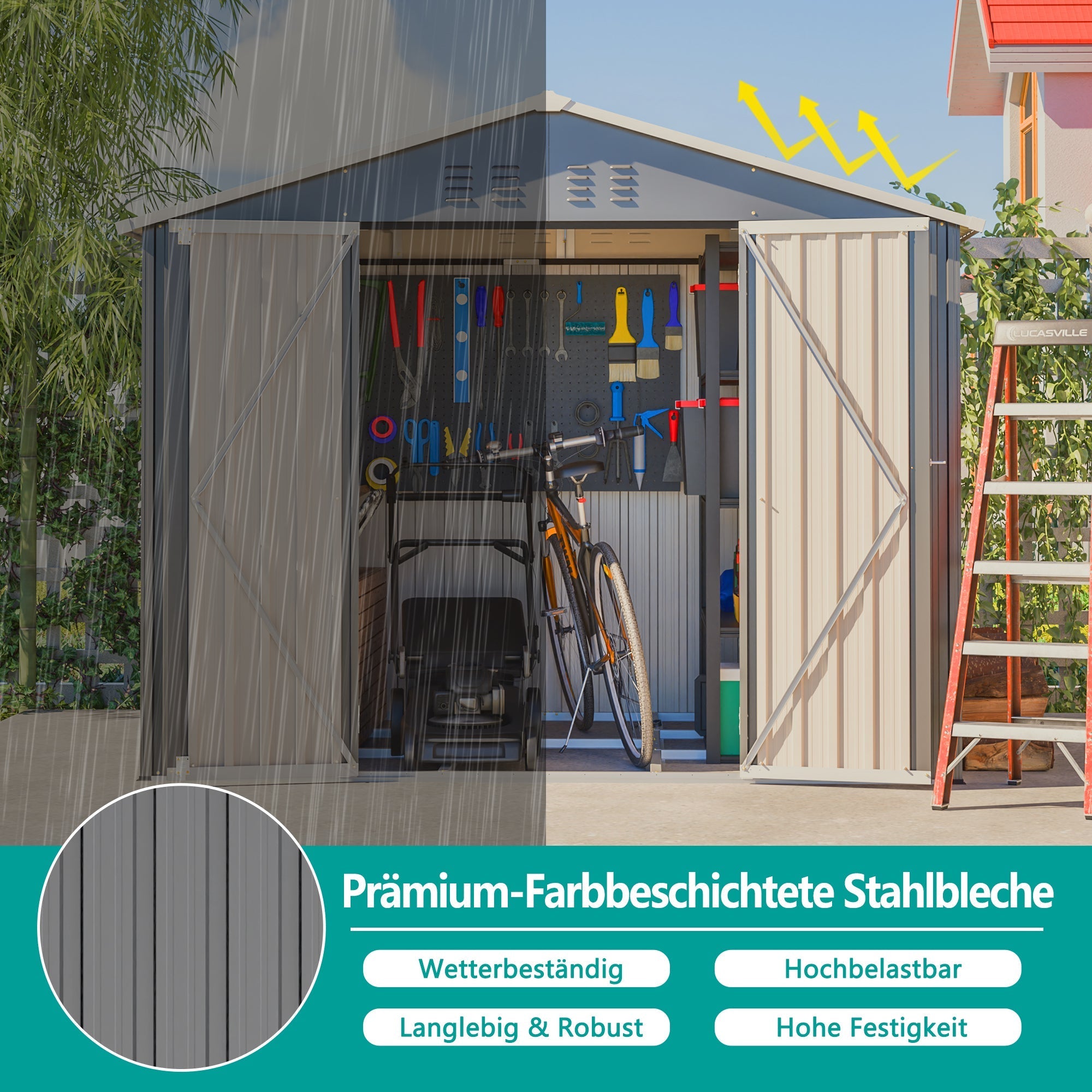 Metal Tool Shed, 8x6FT Folding Door, Anthracite Grey