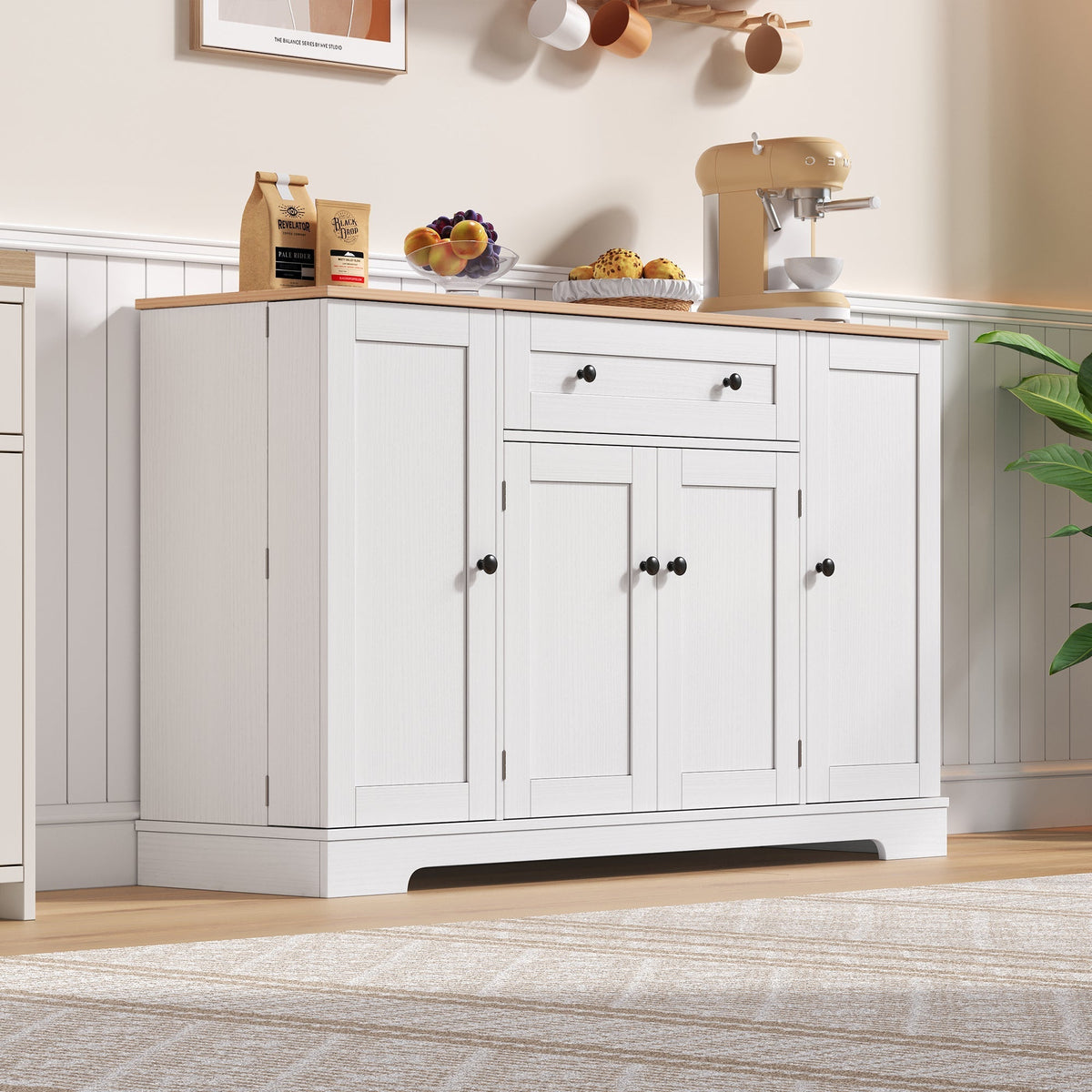Multifunctional Kitchen Buffet 138cm Drawer Adjustable Shelves