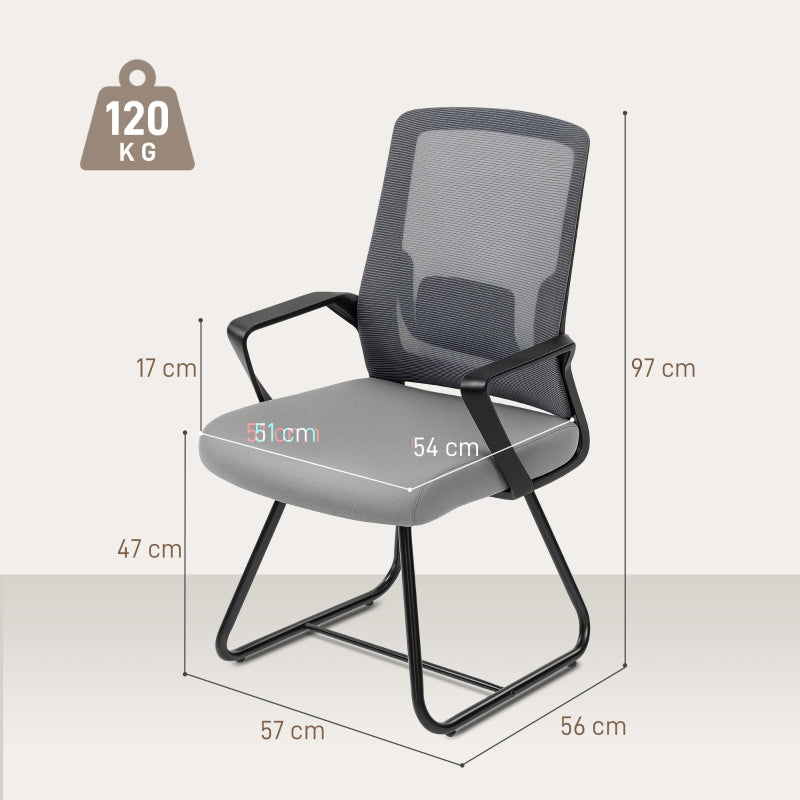 Desk Chair No Wheels, Office Chair Mesh Back Lumbar Support Metal Base, Dark Grey