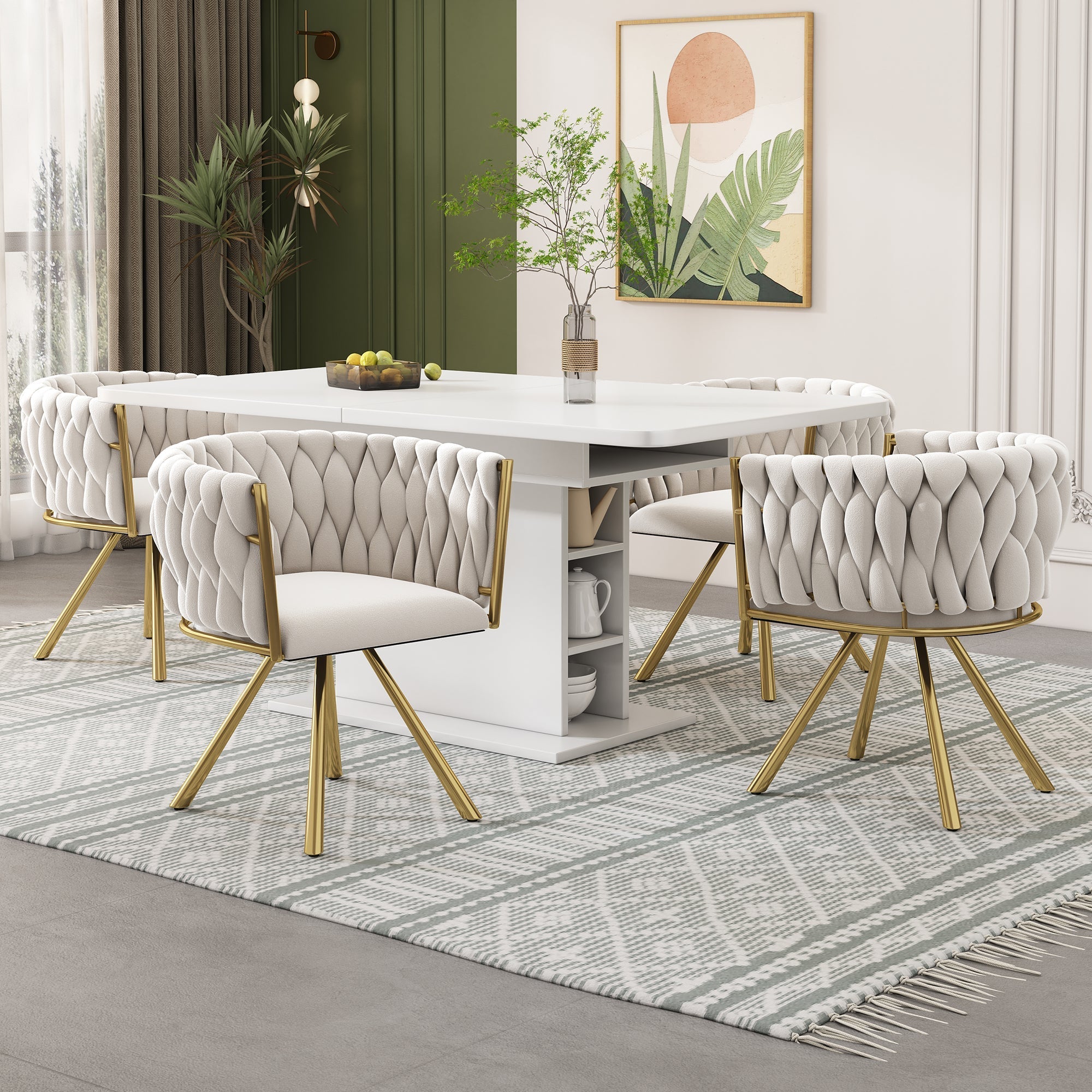 Swivel Dining Chair Set of 2 Metal Legs Luxury - Velvet Beige/Gold