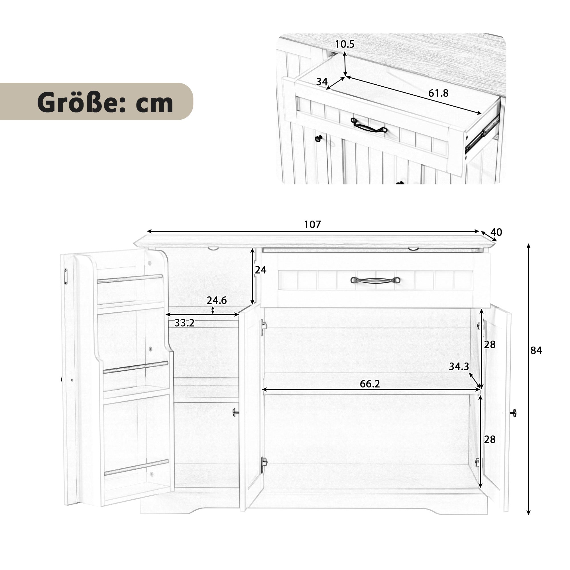 Sideboard Modern Elegant 3 Doors 1 Drawer - Black