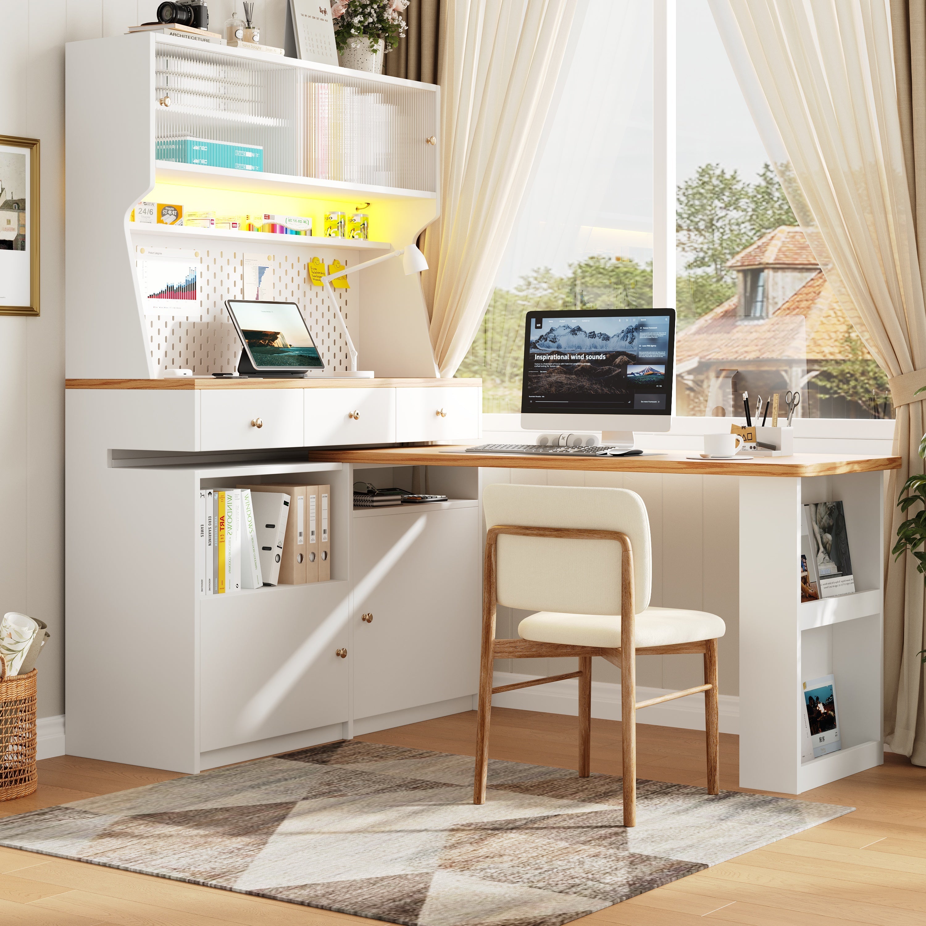 Kitchen Cabinet Tall Buffet with 2 Doors, 3 Drawers, 137x45x178cm, White