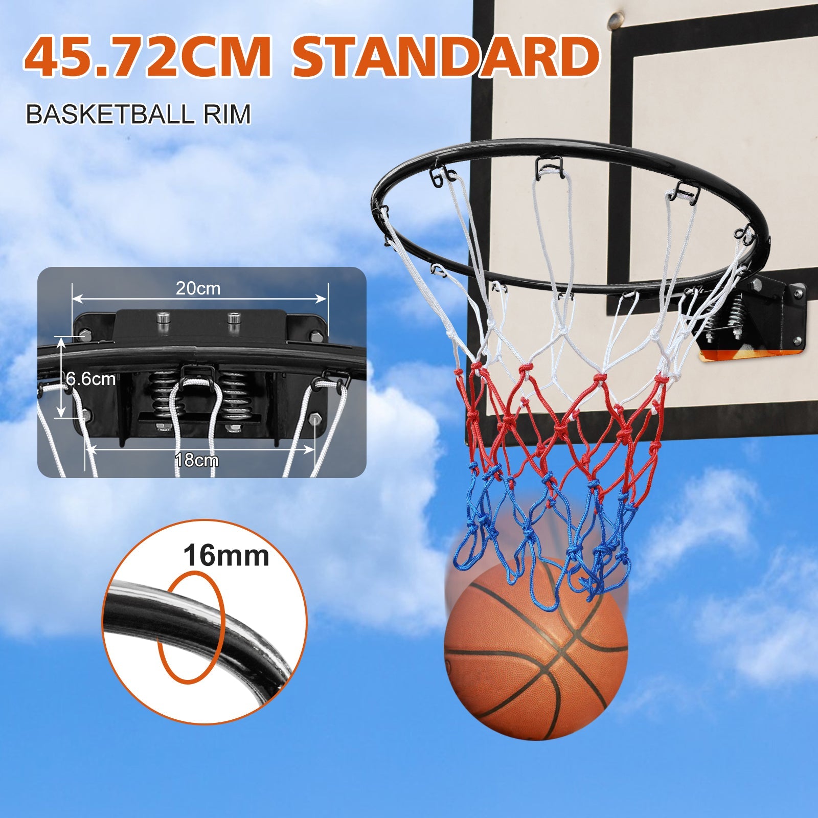 Basketball Rim Replacement, Double Spring Solid, In-Ground & Wall-Mounted Steel, Black