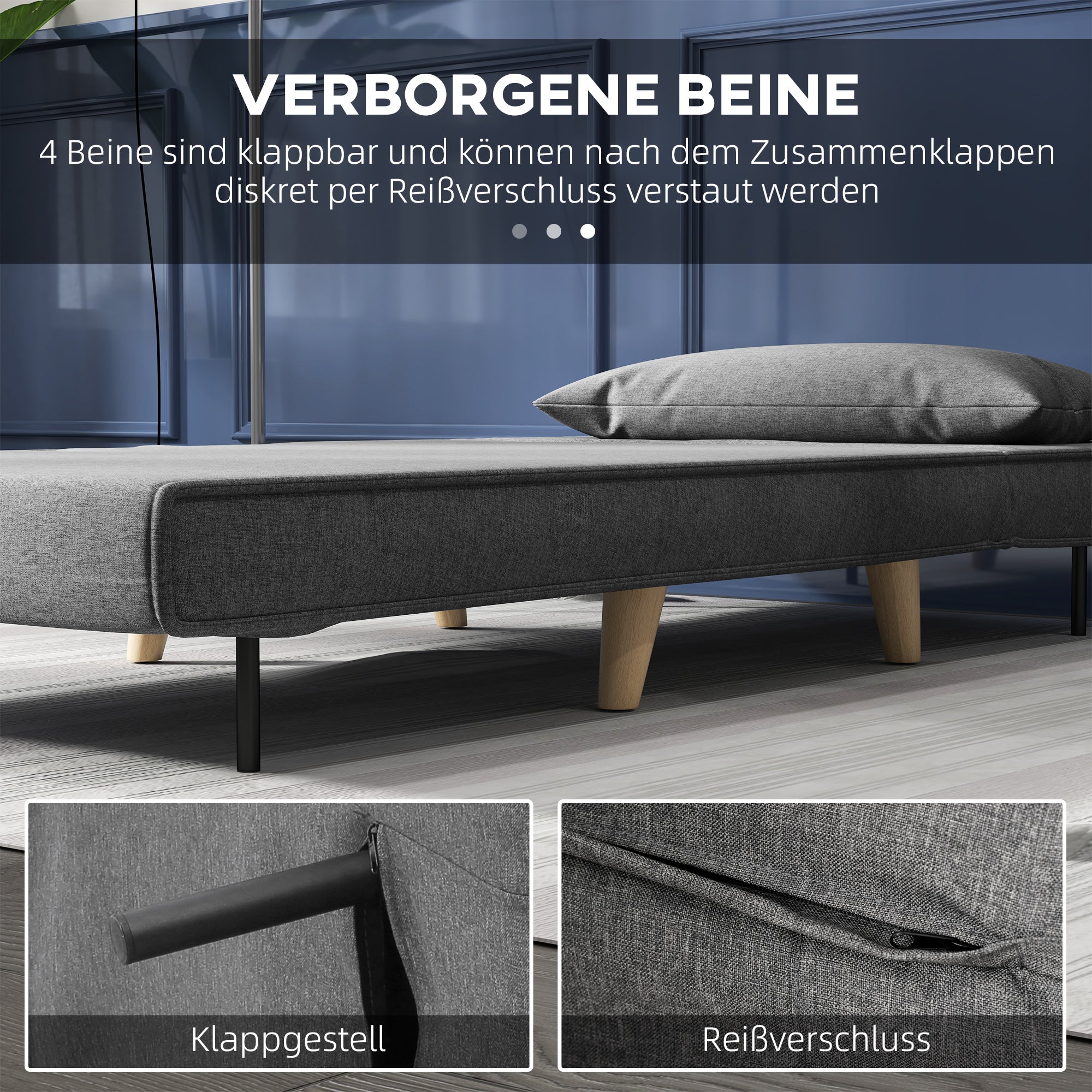 Kleines Einzelschlafsofa, faltbar, verstellbare Rückenlehne, Grau