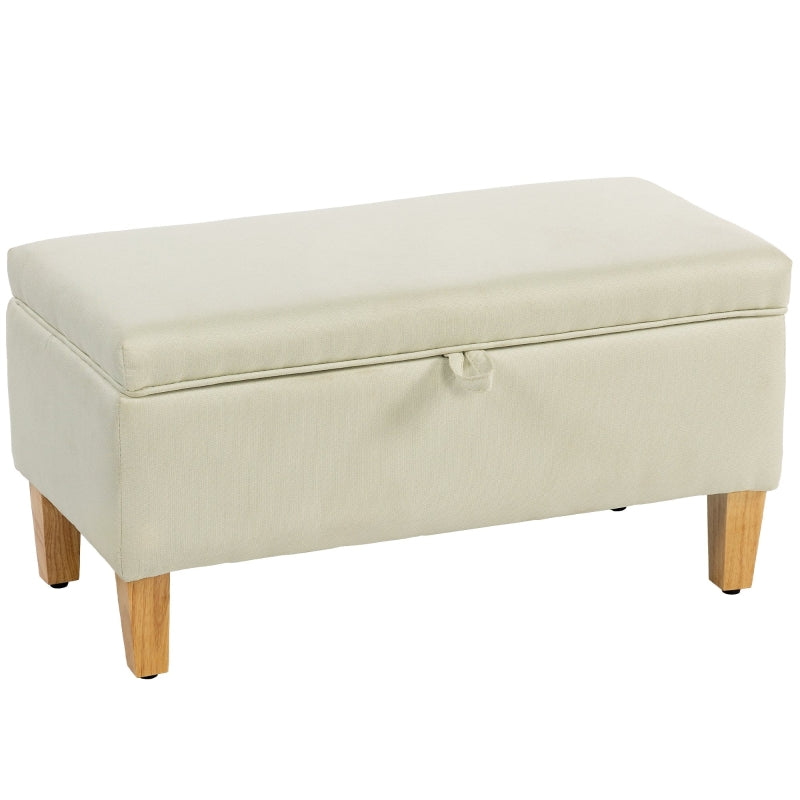 30L Linen Storage Ottoman Padded Footstool with Rubberwood Legs, Beige