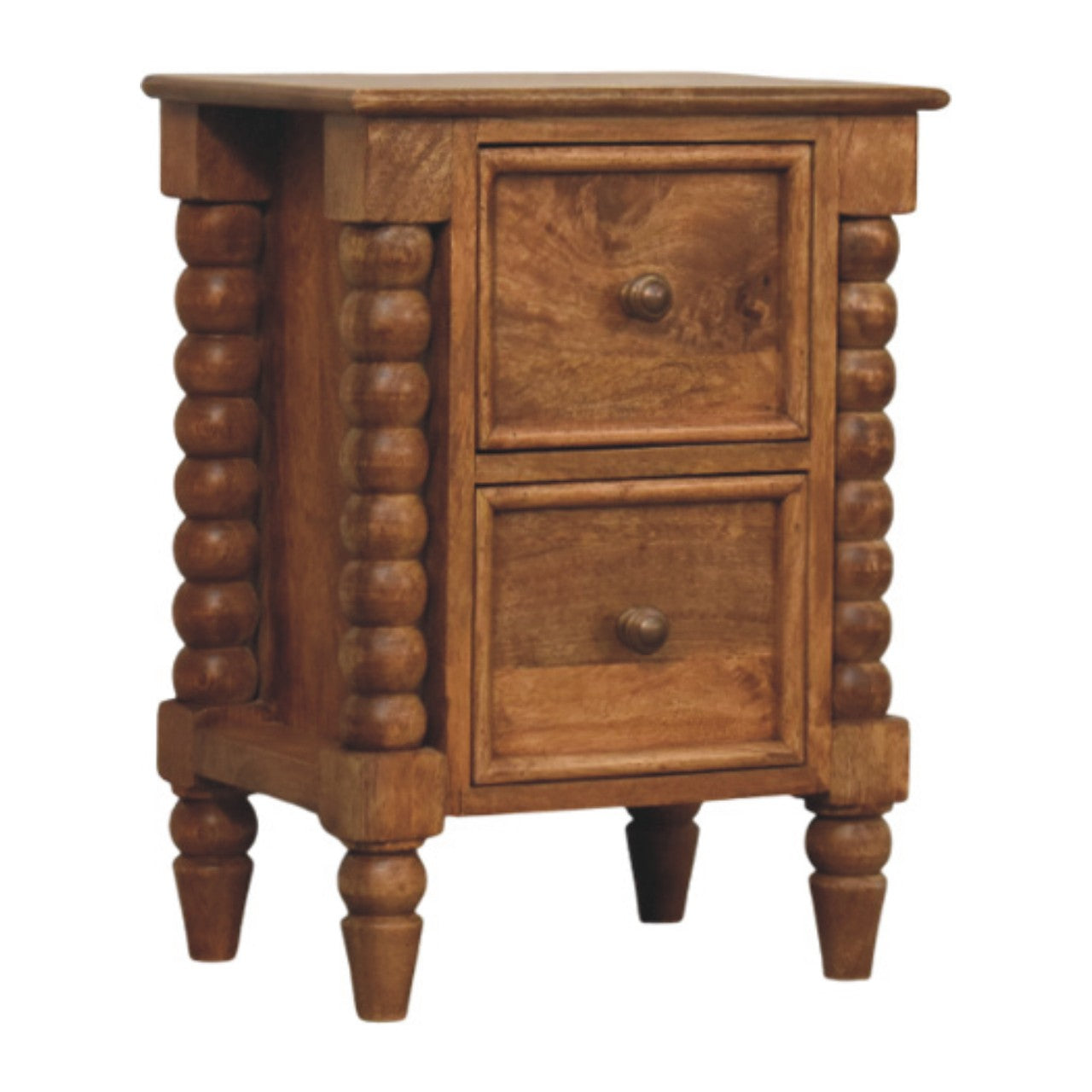 Solid Wood Barley Twist 2-Drawer Bedside, Brown