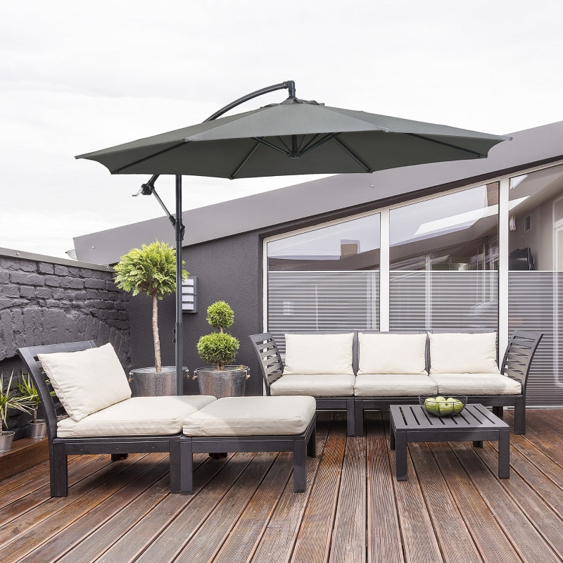 Parasol Crank Umbrella, Steel Frame Polyester Fabric, Gray