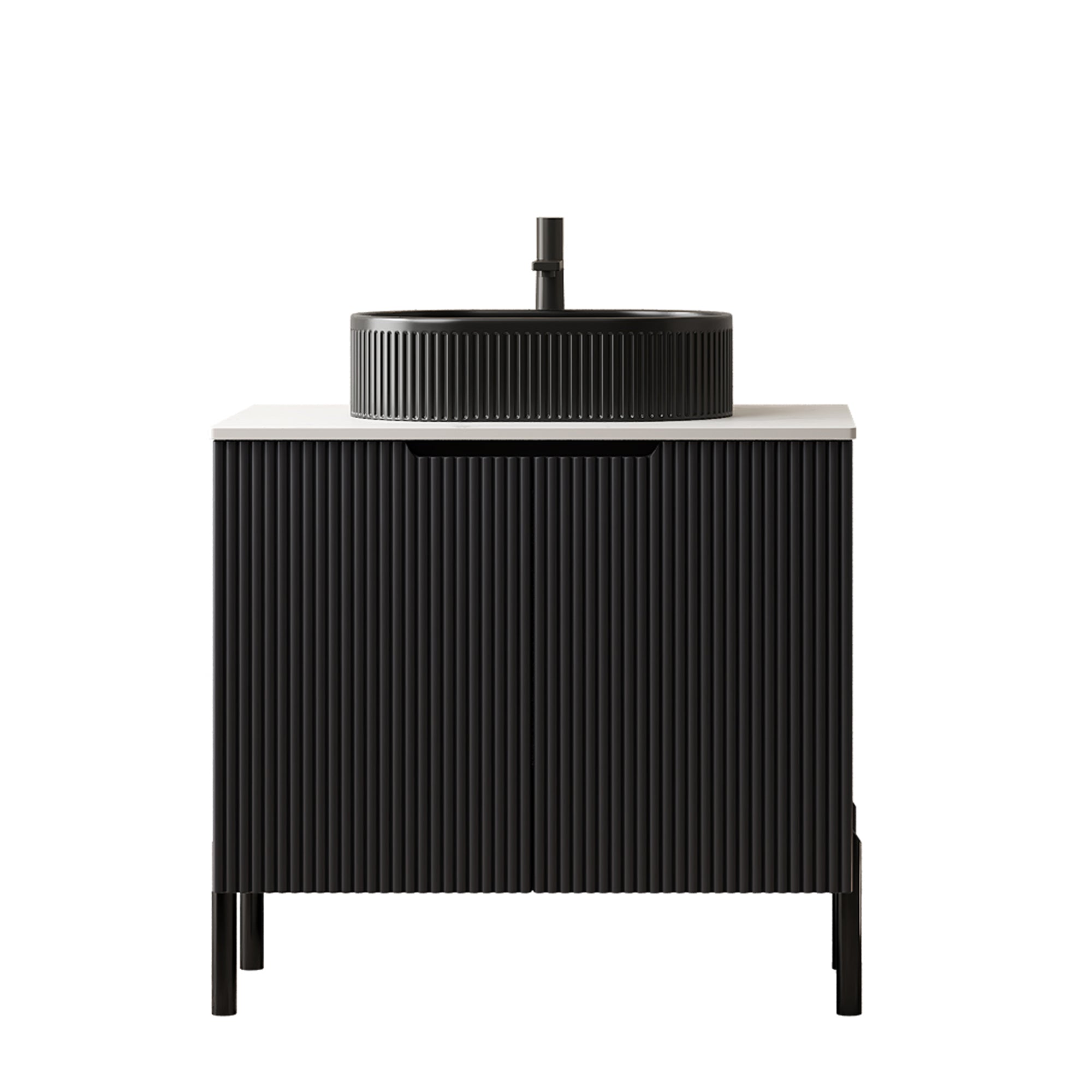 Bathroom Vanity Unit with Oval Ceramic Basin and Sintered Stone Countertop, Black