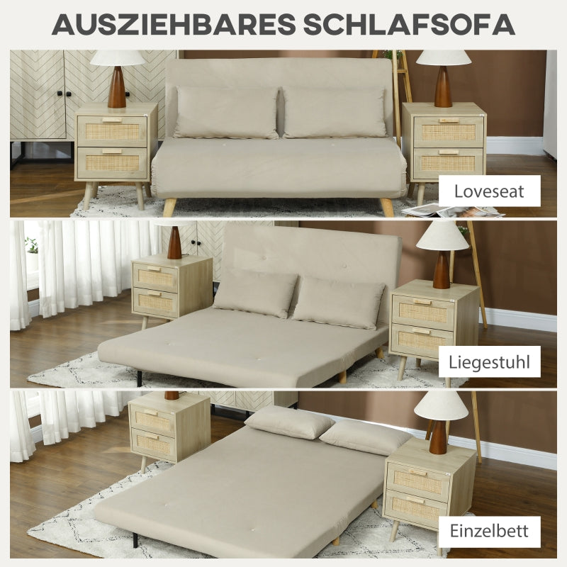 Sleeper Sofa Adjustable Backrest Lumbar Cushions, Velvet Look Beige