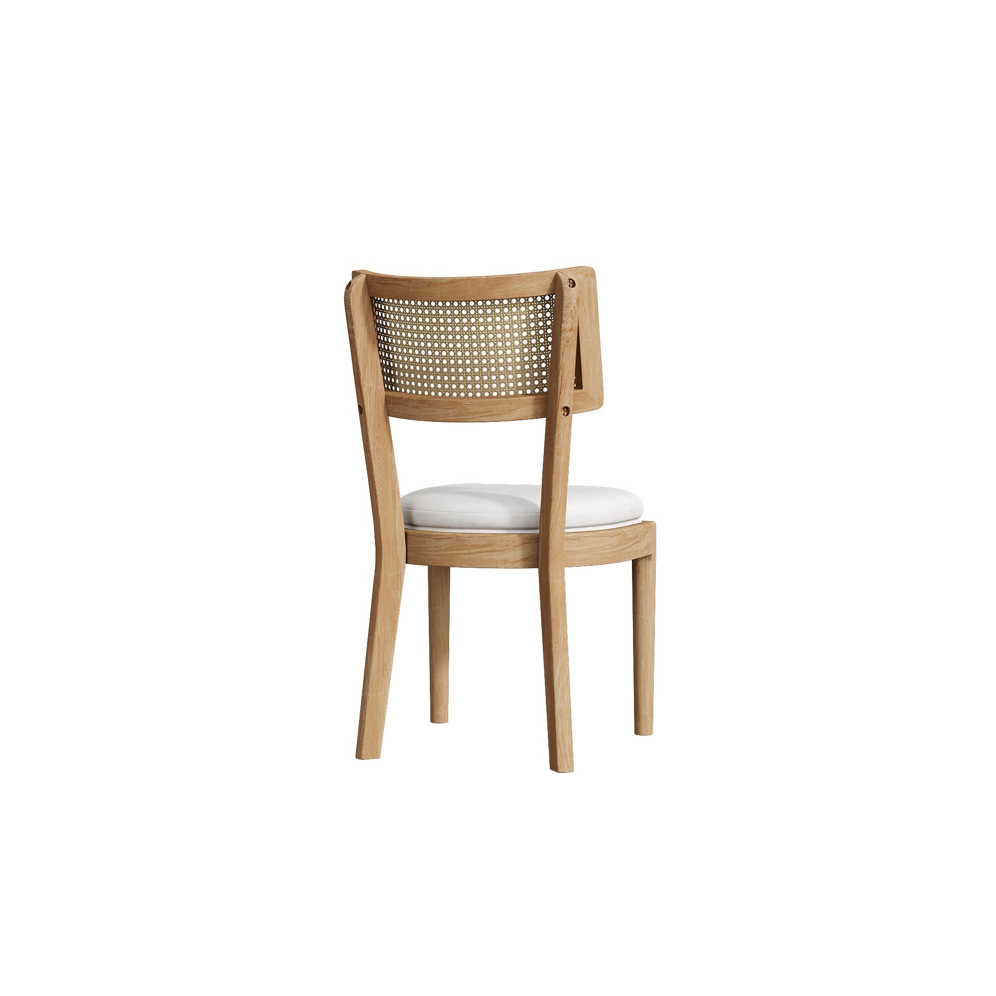 6 Solid Wood Dining Chairs with Rattan Backrests, Linen, Wood Color