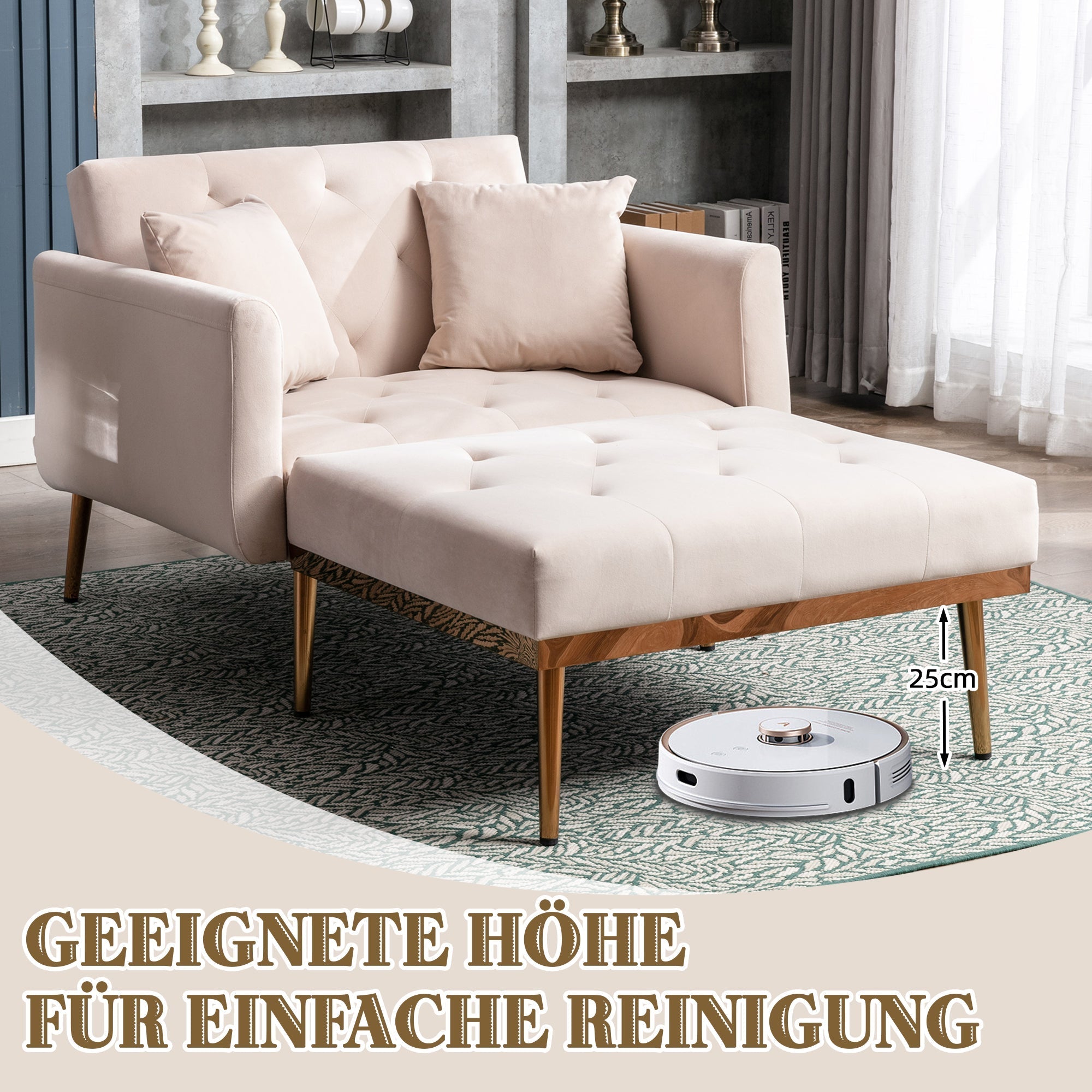 Armchair, Adjustable Backrest Recliner Folding Sofa, Beige