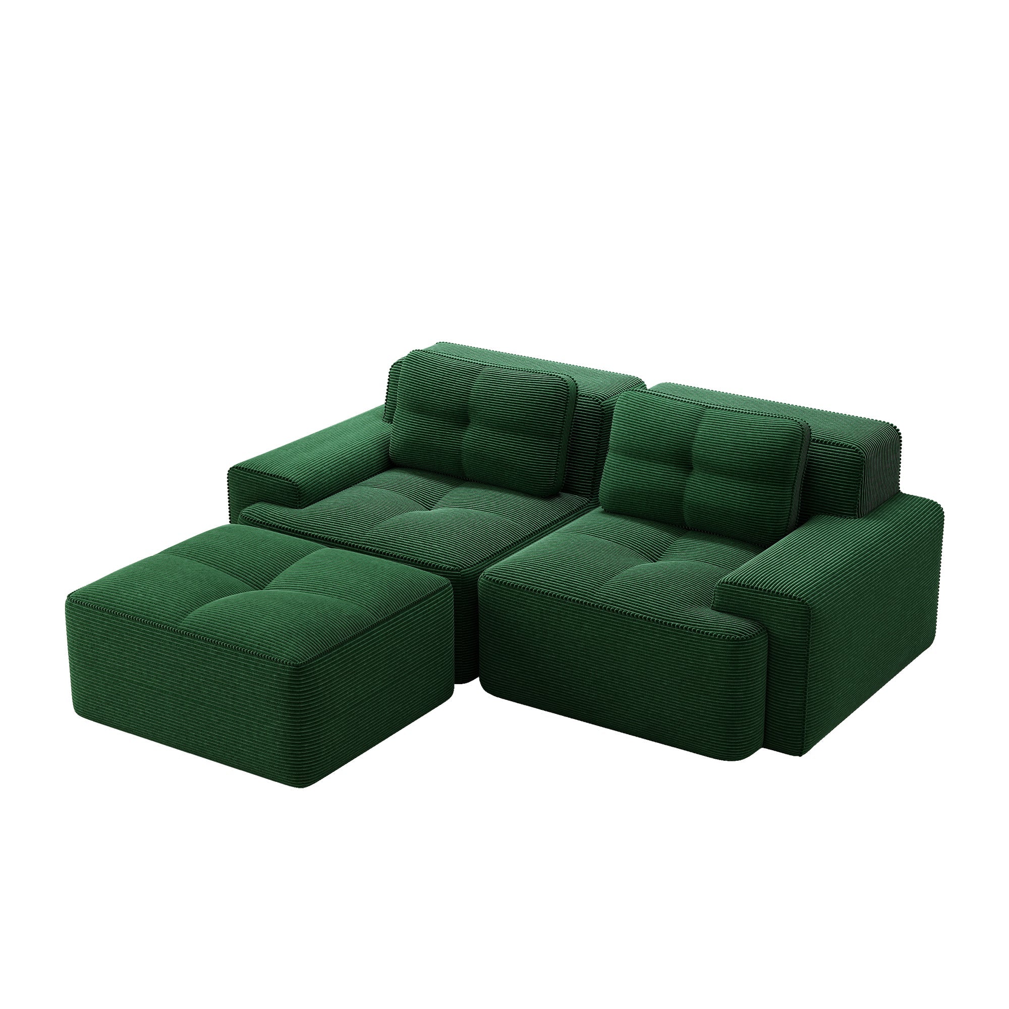 Boneless Modular Sofa L-Shaped Sleeper Ottoman Tufted - Corduroy Green