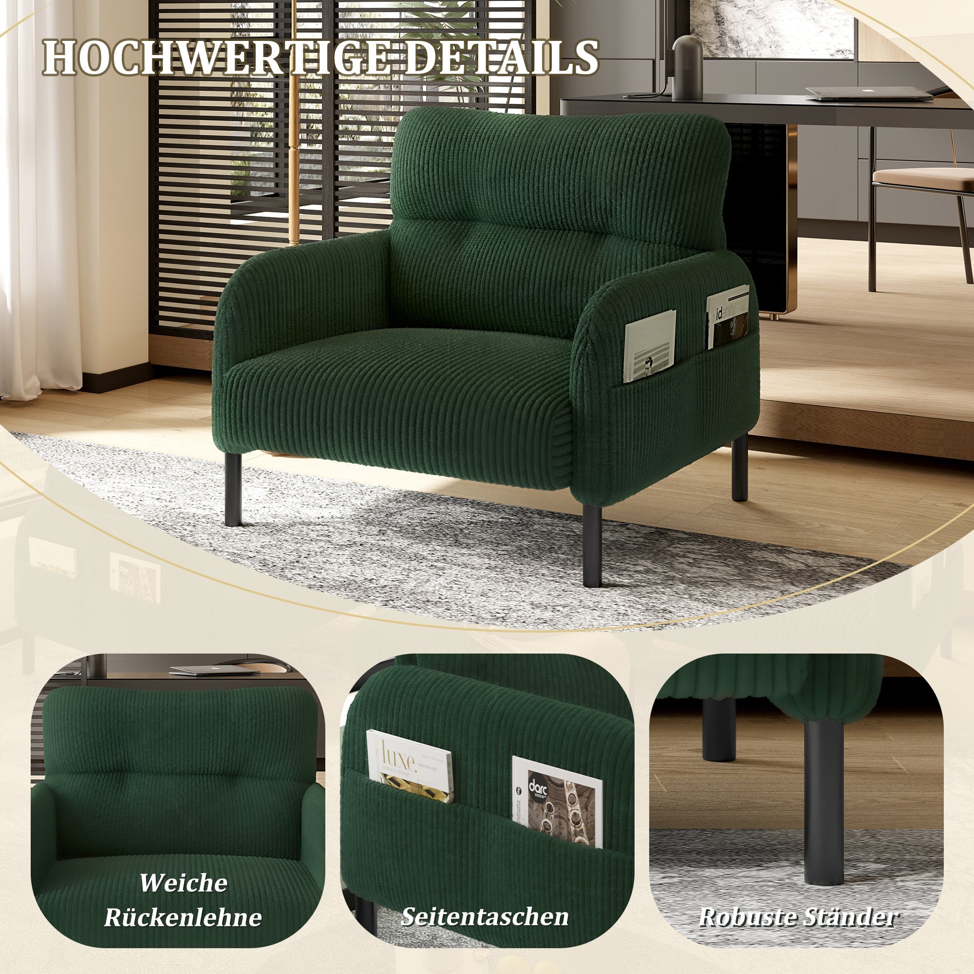 Velvet Sofa/Chair Comfortable Deep Seat Pockets, Velvet Fabric