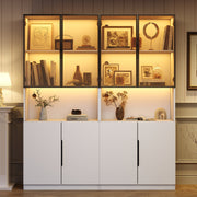 Modern Minimalist Display Cabinet, Glass Doors LED Lights Bookshelf for Collectibles, White