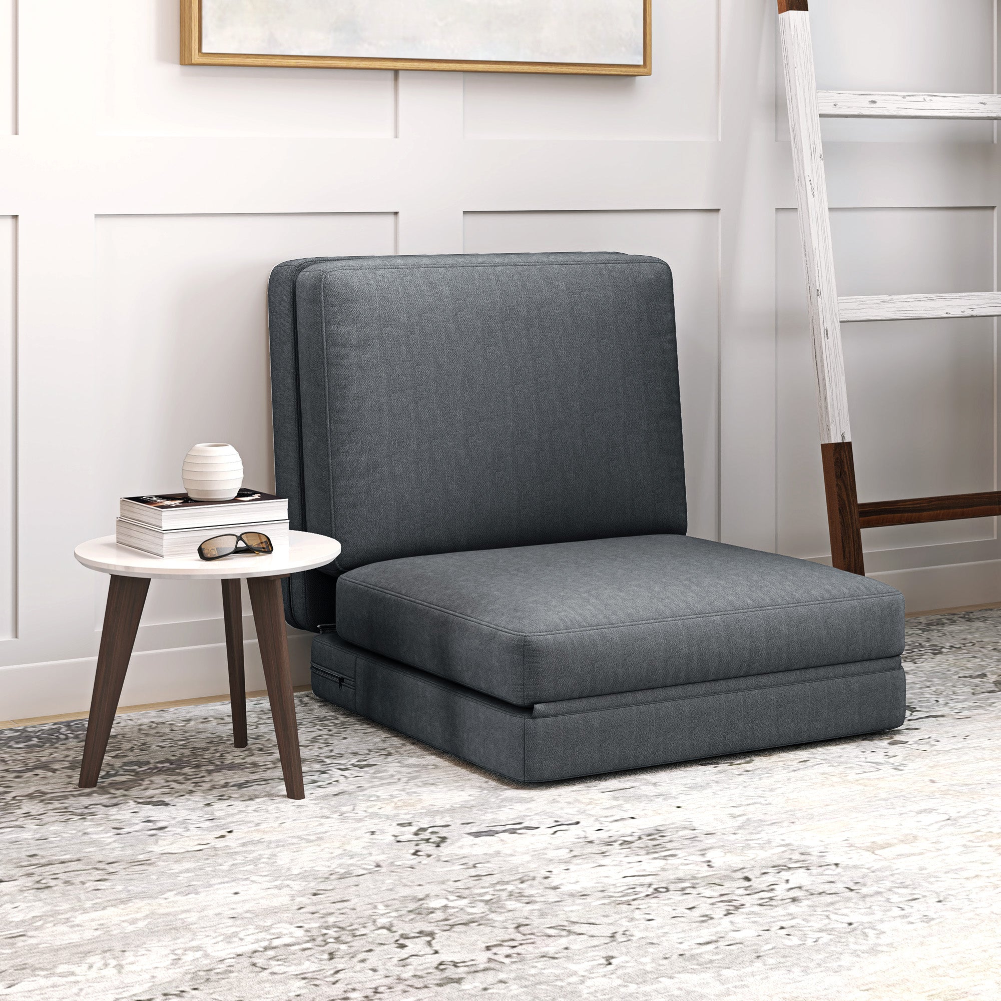Folding Sofa Bed, 3-in-1 Velvet, Storage Space, Dark Grey