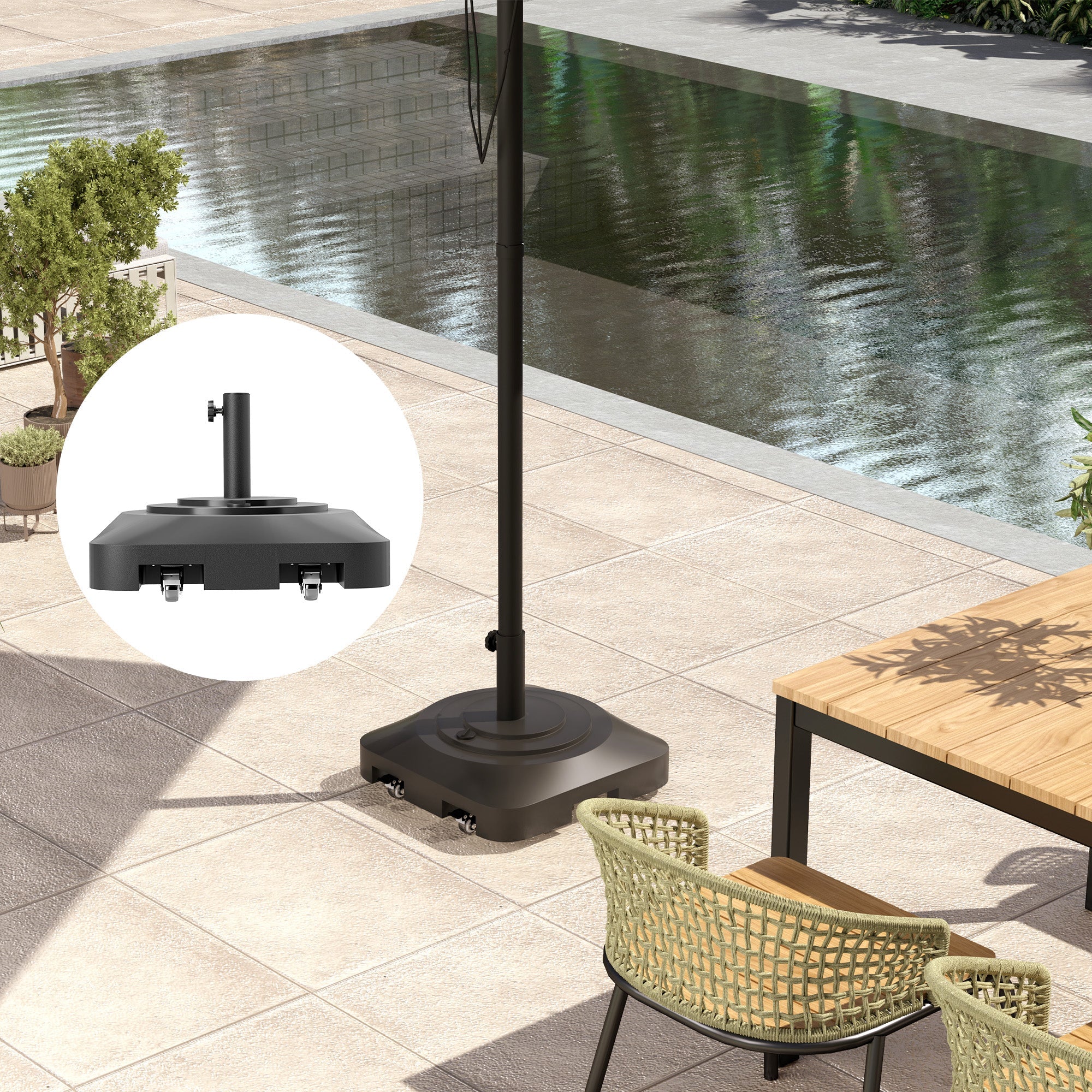 Parasol Base, Fillable 25kg, With Wheels, For Ø38/48 mm, Black