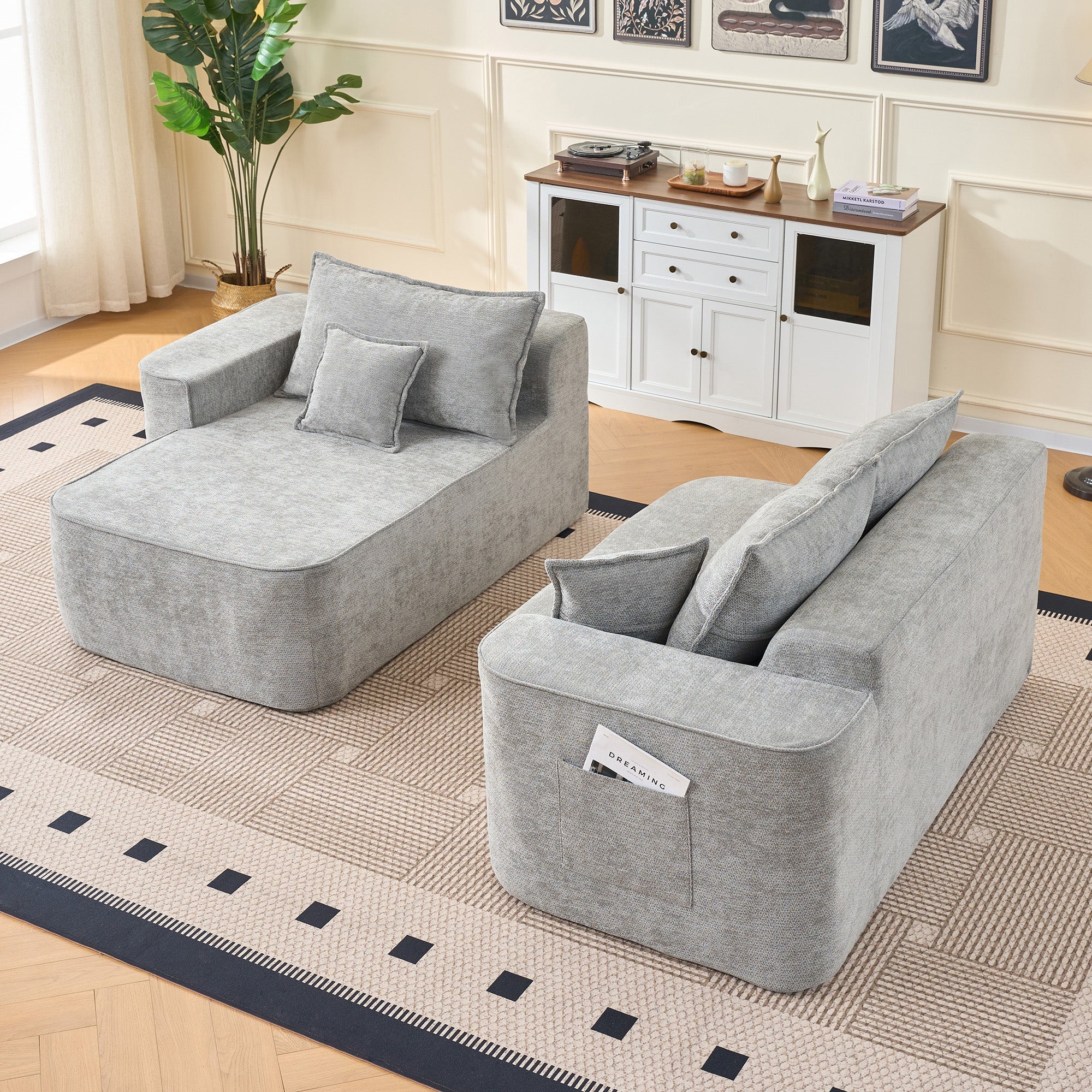 L-Shaped Corner Sofa Cloud Couch Modular Chaise XXL Deep Seat 262cm - Chenille Grey